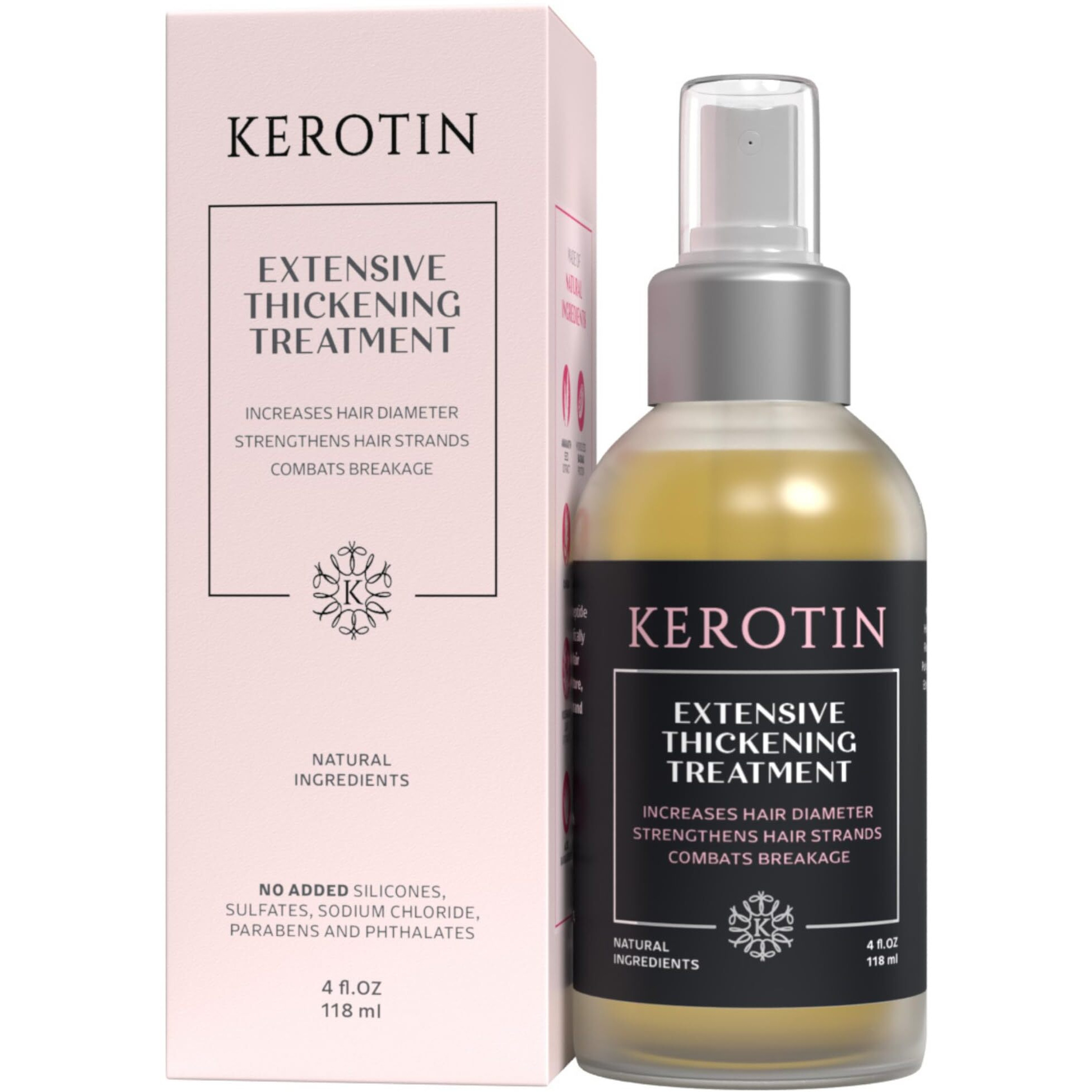 Kerotin Hair Thickening Spray With Keratin For Fine & Thin Hair Growth In Women, Heat Protectant, Repair Mist For Volume, Body & Shine, Diameter Booster, Natural, Sulfate & Cruelty Free, Made In Usa