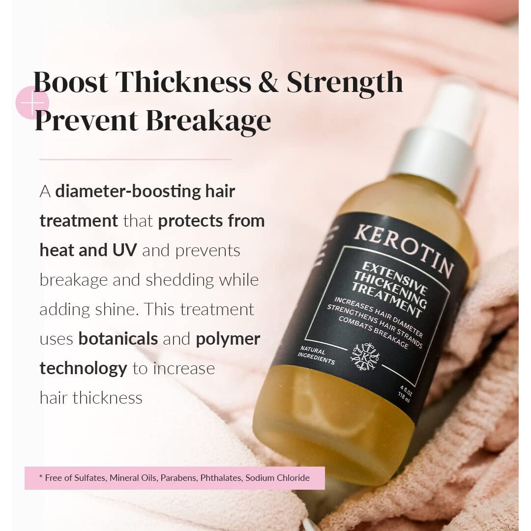 Kerotin Hair Thickening Spray With Keratin For Fine & Thin Hair Growth In Women, Heat Protectant, Repair Mist For Volume, Body & Shine, Diameter Booster, Natural, Sulfate & Cruelty Free, Made In Usa