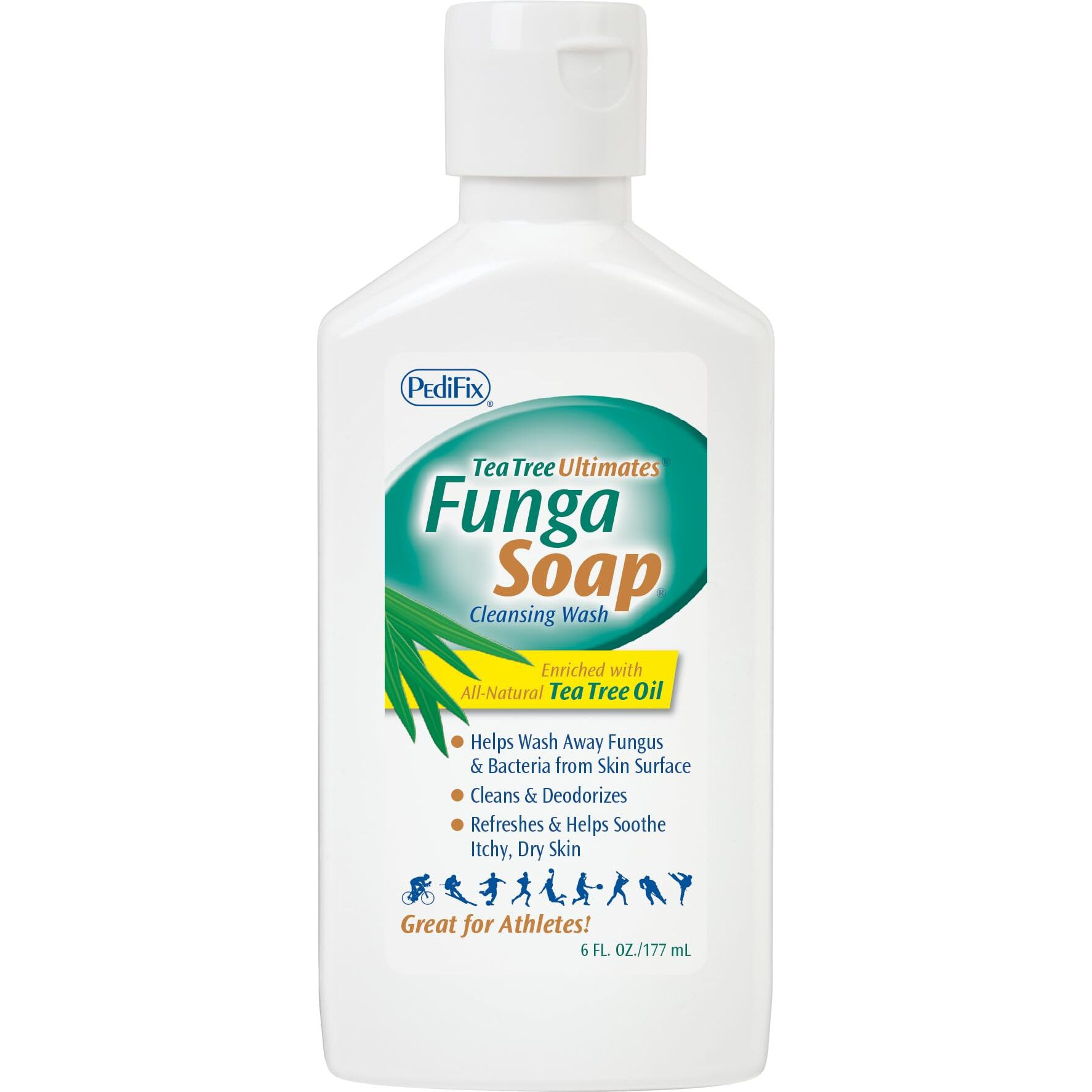 Pedifix Fungasoap Tea Tree Cleansing Wash - Antifungal Body Wash & Foot Soap - All-Natural Tea Tree Oil Cleanser For Athletes Foot, Ringworm, Jock Itch, Body Odor & Fungus - 6 Fl. Oz