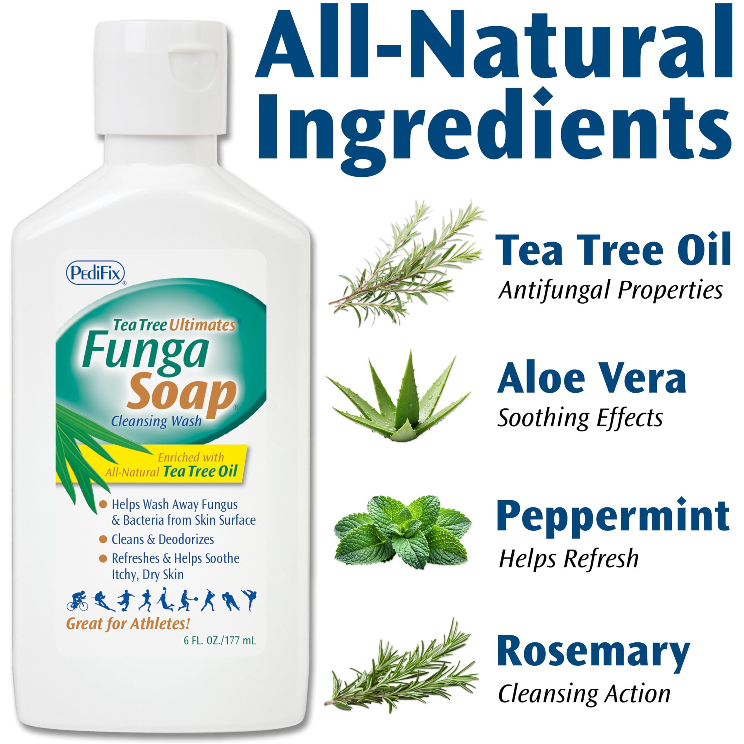 Pedifix Fungasoap Tea Tree Cleansing Wash - Antifungal Body Wash & Foot Soap - All-Natural Tea Tree Oil Cleanser For Athletes Foot, Ringworm, Jock Itch, Body Odor & Fungus - 6 Fl. Oz