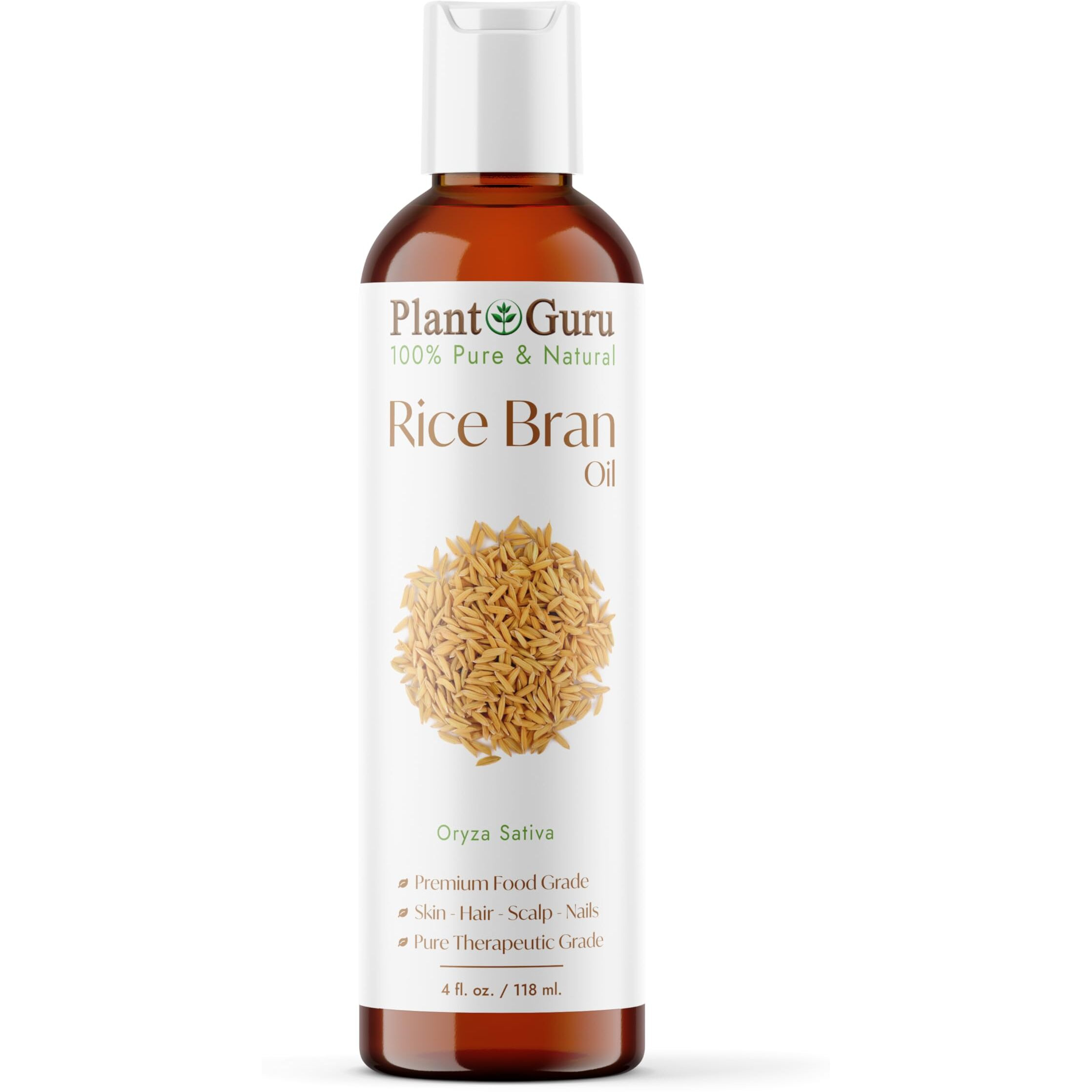 Rice Bran Oil 4 Fl. Oz. - 100% Pure & Natural Carrier Oil For Skin, Face, Body, And Hair Moisturizing. Great For Diy Creams, Lotions, And Lip Balms.