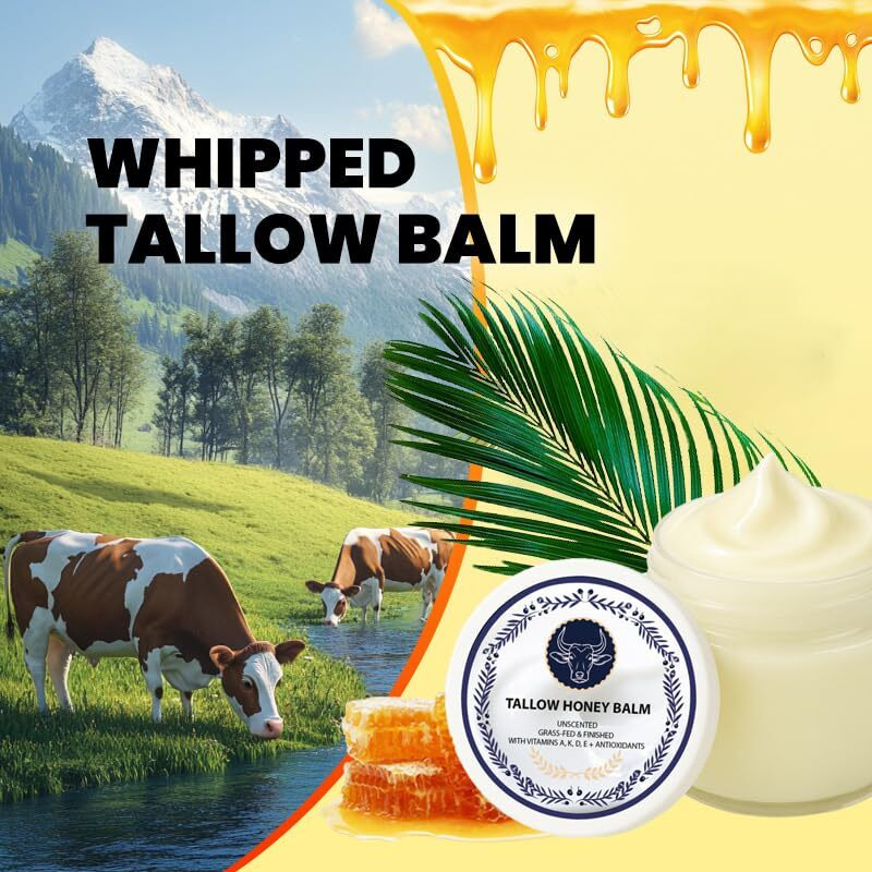 Zdiwond Grass Fed Tallow Honey Balm-Grass Fed Health Beef Tallow Manuka Honey Balm Face Korean, Organic Facial Cream, Natural Unscented Whipped Moisture & Wrinkle For Face & Body Skin Moisturizer (2)