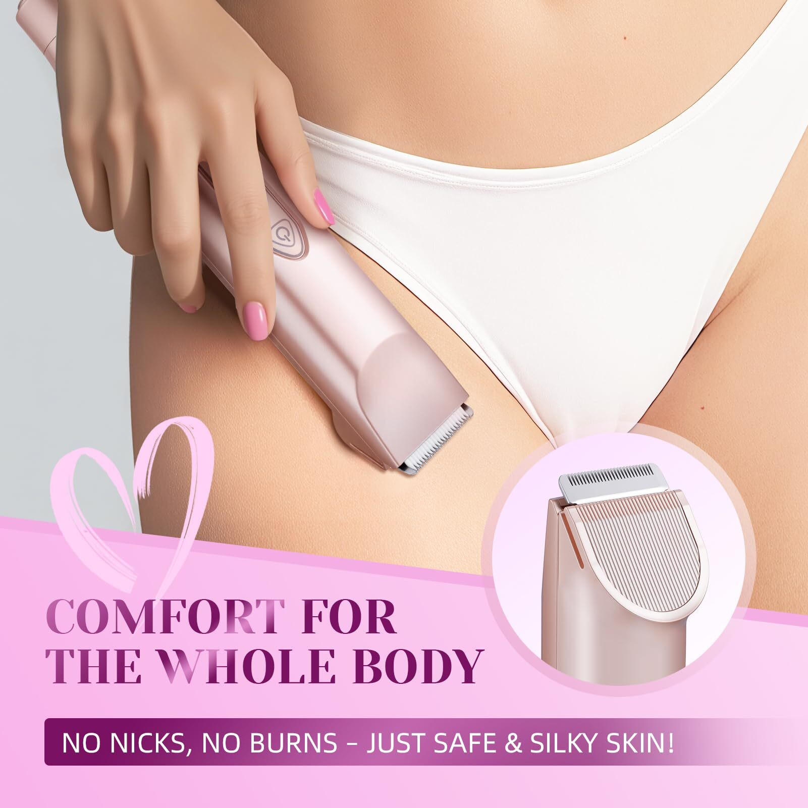 Ihowin Bikini Trimmer For Women,3 In 1 Electric Razor With Ceramic Blades, Ipx7 Waterproof, Usb Rechargeable, Painless Hair Removal For Face,Body,Bikini Area, Travel Grooming Kit (Rose Gold)