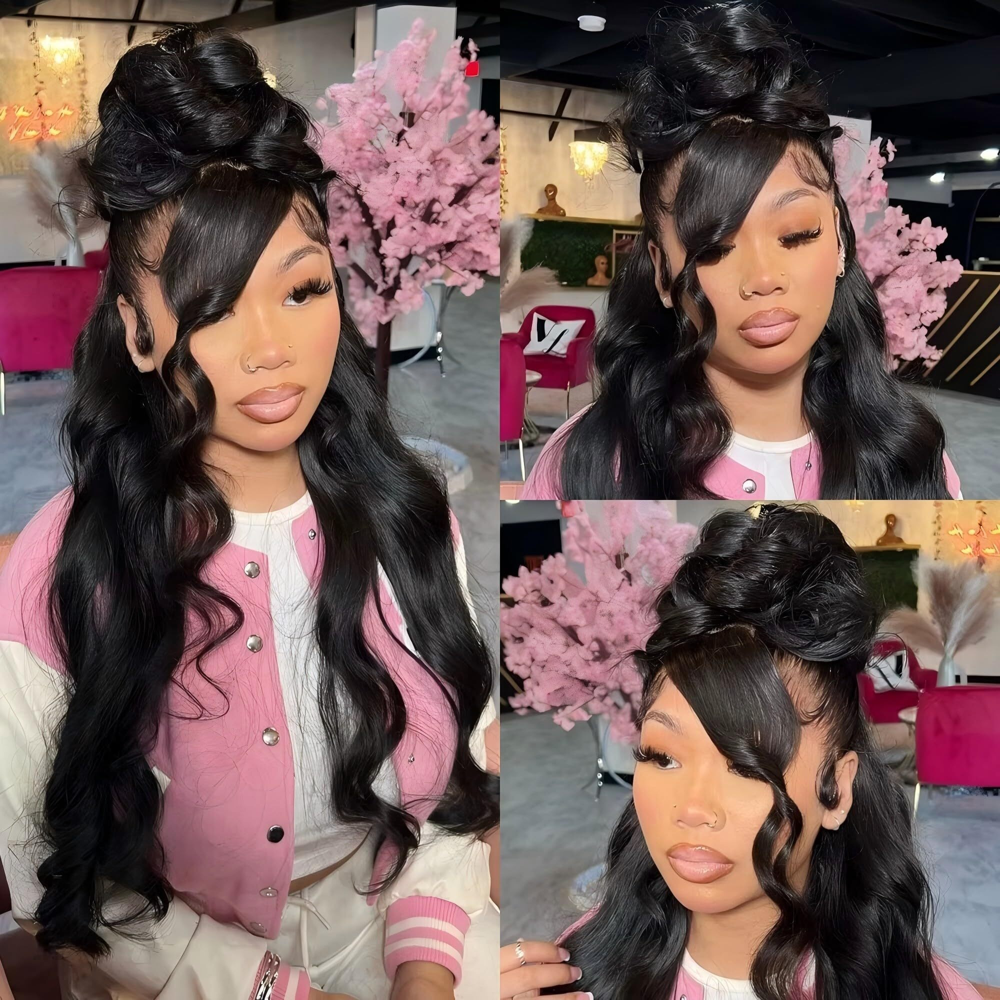 Polkn 34 Inch 360 Lace Front Wigs Human Hair 360 Hd Body Wave Wig Human Hair Full Lace Pre Plucked 180 Density Drawstring Lace Front Wigs Human Hair Glueless Hidden Strap Lace Frontal Wig For Women