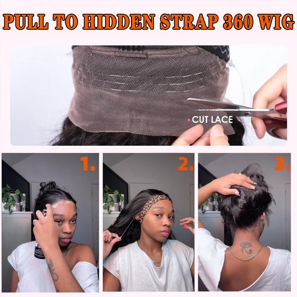 Polkn 34 Inch 360 Lace Front Wigs Human Hair 360 Hd Body Wave Wig Human Hair Full Lace Pre Plucked 180 Density Drawstring Lace Front Wigs Human Hair Glueless Hidden Strap Lace Frontal Wig For Women