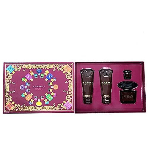 Versace Crystal Noir 4 Piece Gift Set For Women (3.0 Ounce Eau De Toilette Spray + 3.4 Ounce Body Lotion + 3.4 Ounce Shower Gel + 0.16 Ounce Eau De Parfum Spray)