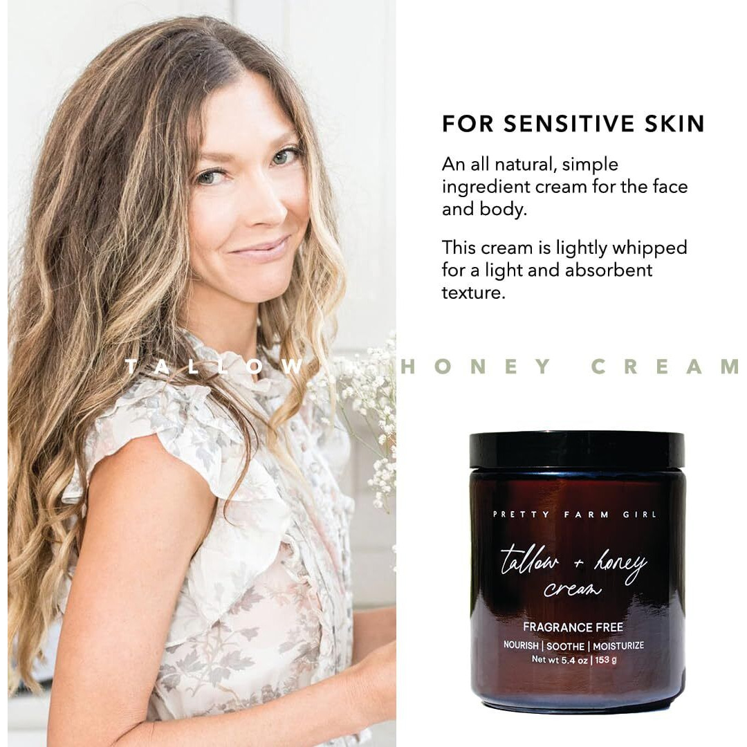 Pretty Farm Girl Tallow + Honey Body Butter - Nourish, Soothe, And Moisturize - Fragrance Free - Lightly Whipped - For Sensitive Skin - Full Body Use