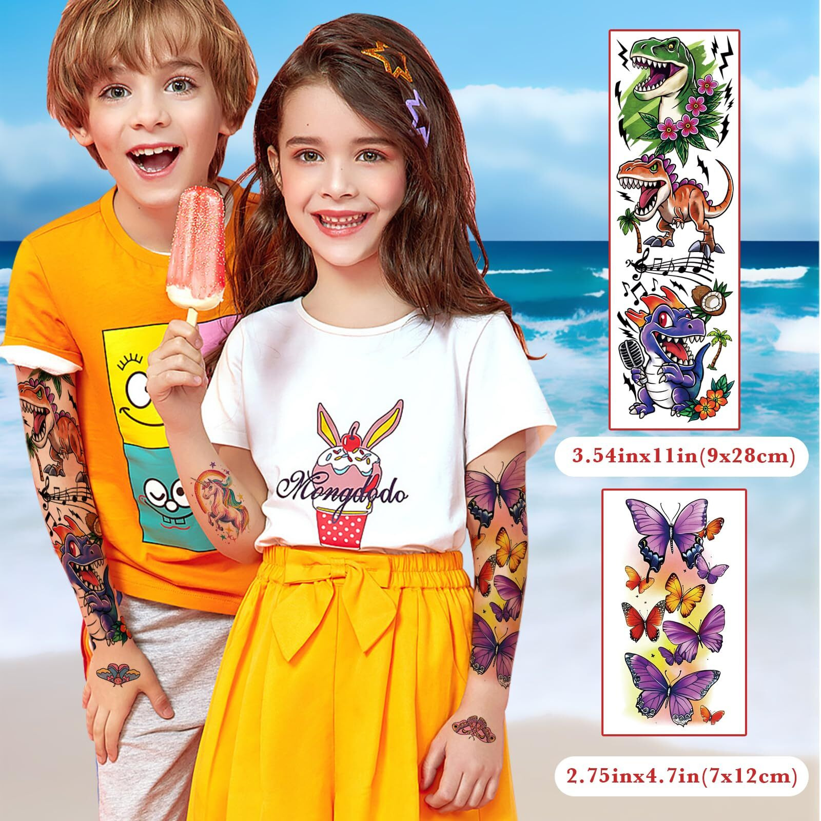 52 Pcs Temporary Tattoo For Kids Full Arm Mermaid Butterfly Cat Truck Dinosaur Rocket Planet Cute Animal Body Face Fake Arm Tattoos For Girls Boys Tiny Tattoo Stickers Birthday Gifts Party Supplies