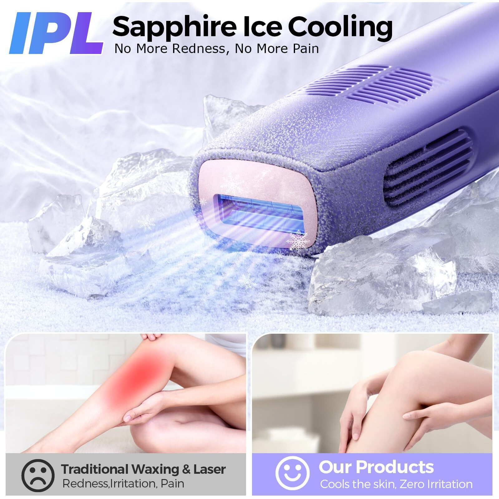 Laser Hair Removal With 5 Ice Cooling, Painless Ipl Laser Hair Removal Device For Women & Men, 999,999 Flashes, 5 Levels, 2 Modes, Permanent At-Home Hair Removal For Face & Body, With 3 In 1 Set