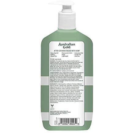 Australian Gold After Sun Moisturizing Lotion With Hemp Seed Oil, Enriched With Caffeine, Vitamin Blend, Dye Free, Vegan & Peta Approved, 16 Ounces