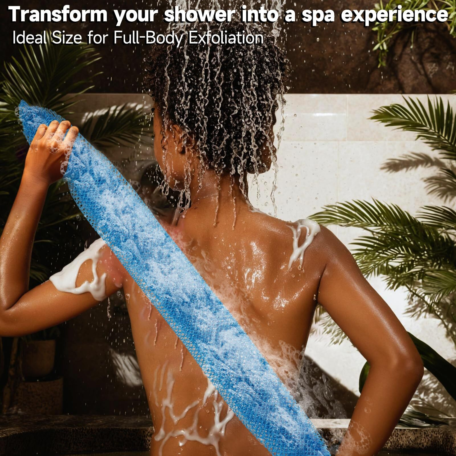 Subsahara Authentic African Net Sponge - 2 Pieces Exfoliating Scrubber For All Skin Types, Bath Sponge For Face & Body, Travel Portable, Durable, Gentle Exfoliation (Linen & Sky Blue)