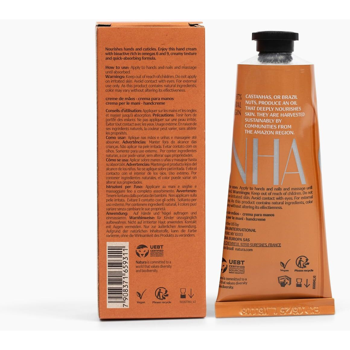 Natura - Ekos Castanha (Brazil Nut) Hand Cream - Anti-Dryness Hand Balm - 24-Hour Deep Hydration Skin Moisturizer - Vegan Skin Care - Brazilian Beauty Secrets - Self Care & Body Care - 2.6Oz (75G)