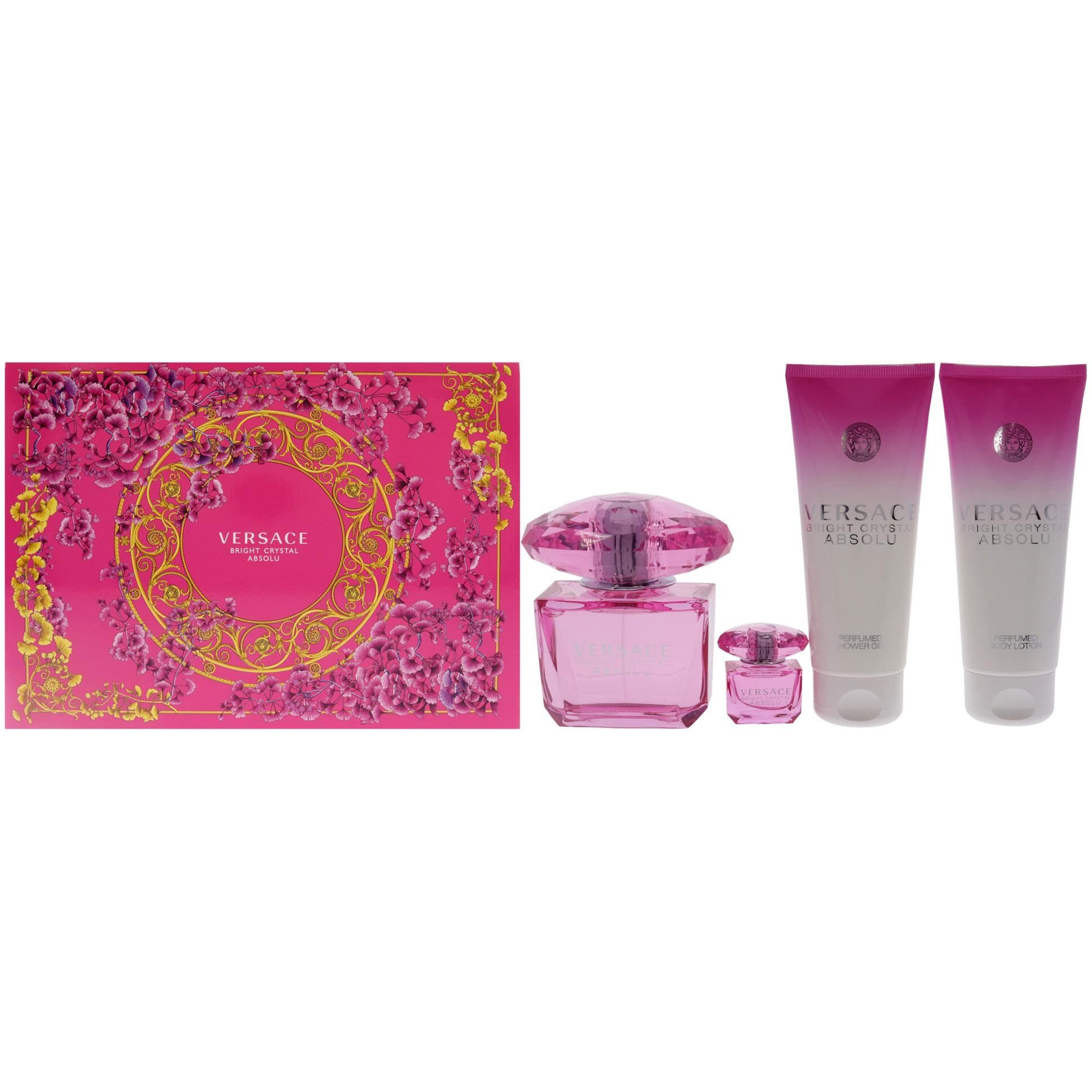 Versace Bright Crystal Absolu By Versace For Women - 4 Pc Gift Set 3Oz Edp Spray,5Ml Edp Spray Mini,3.4Oz Shower Gel,3.4Oz Body Lotion