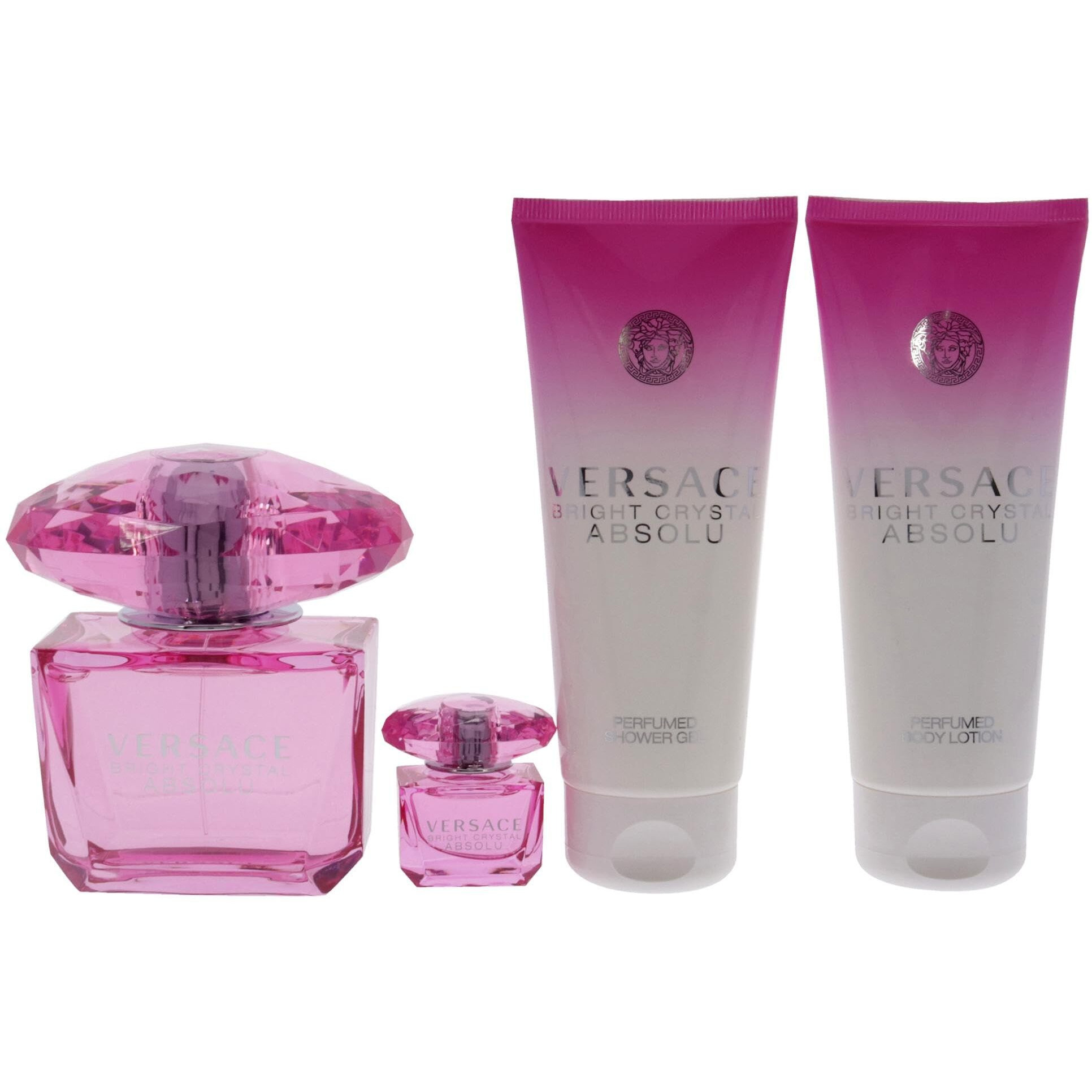 Versace Bright Crystal Absolu By Versace For Women - 4 Pc Gift Set 3Oz Edp Spray,5Ml Edp Spray Mini,3.4Oz Shower Gel,3.4Oz Body Lotion