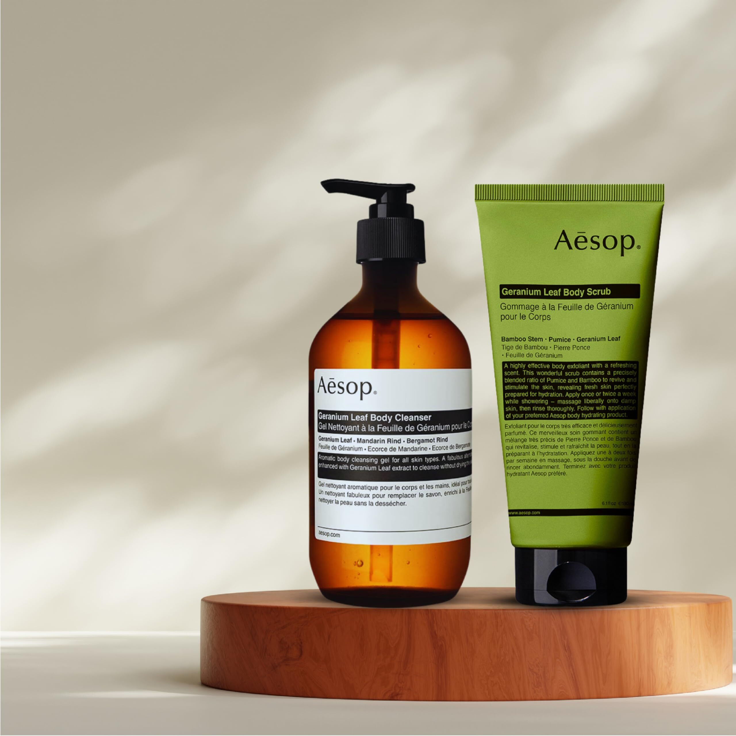 Aesop Geranium Leaf Body Cleanser + Scrub | 16.9 Oz + 6.2 Oz
