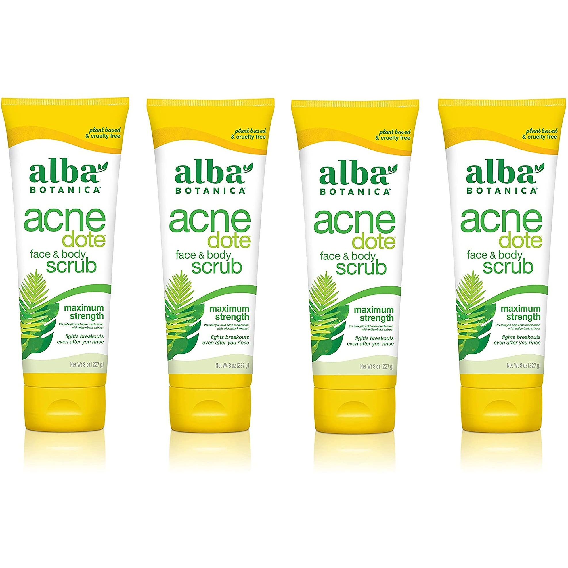 Alba Botanica Acnedote Face & Body Scrub, 8 Ounces Tube (Pack Of 4)