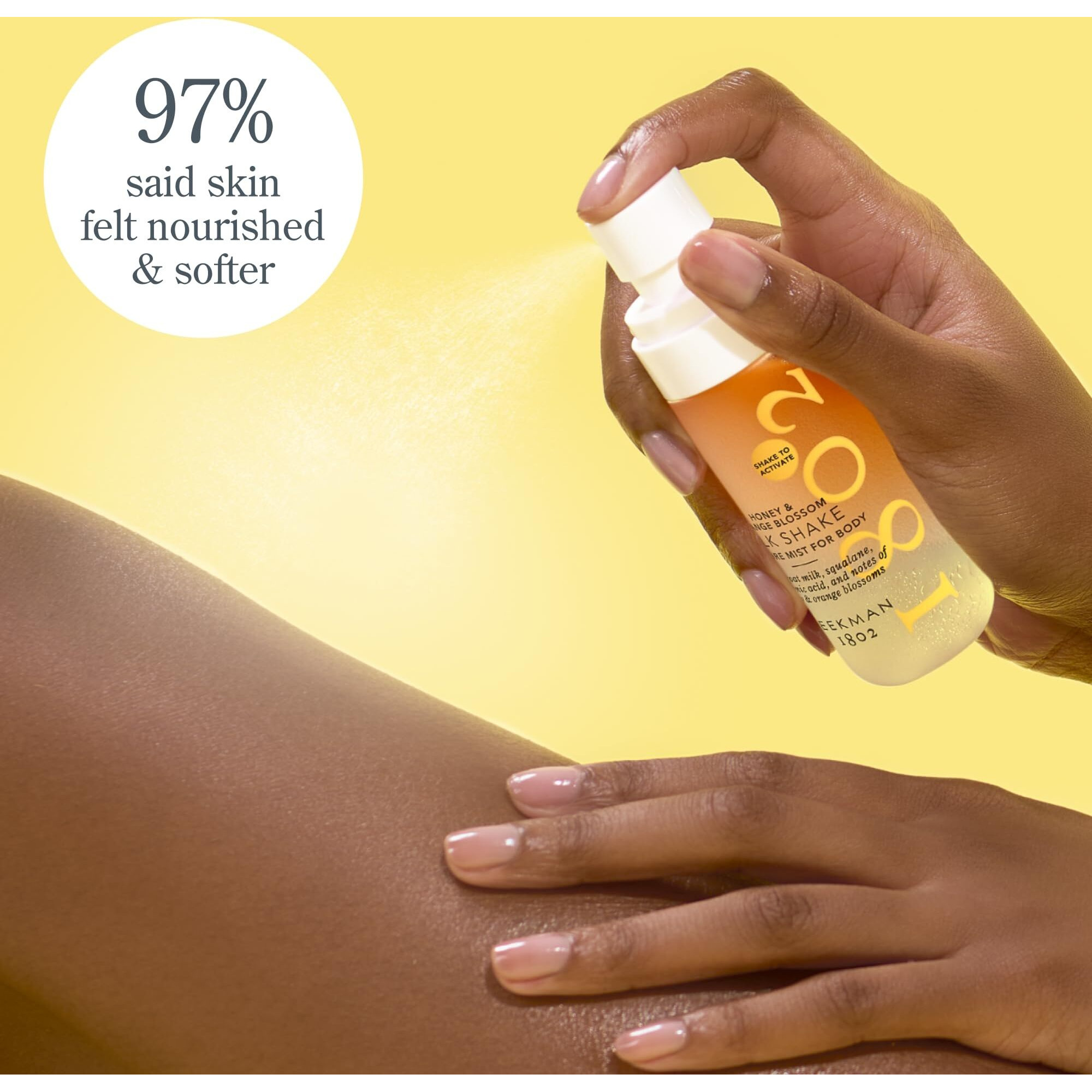 Beekman 1802 Honey & Orange Blossom Milk Shake - Body Mist - 4.7 Fl. Oz - With Hyaluronic Acid & Jojoba Oil - Instantly Moisturizes, Hydrates & Softens - Good For Sensitive Skin - Cruelty Free