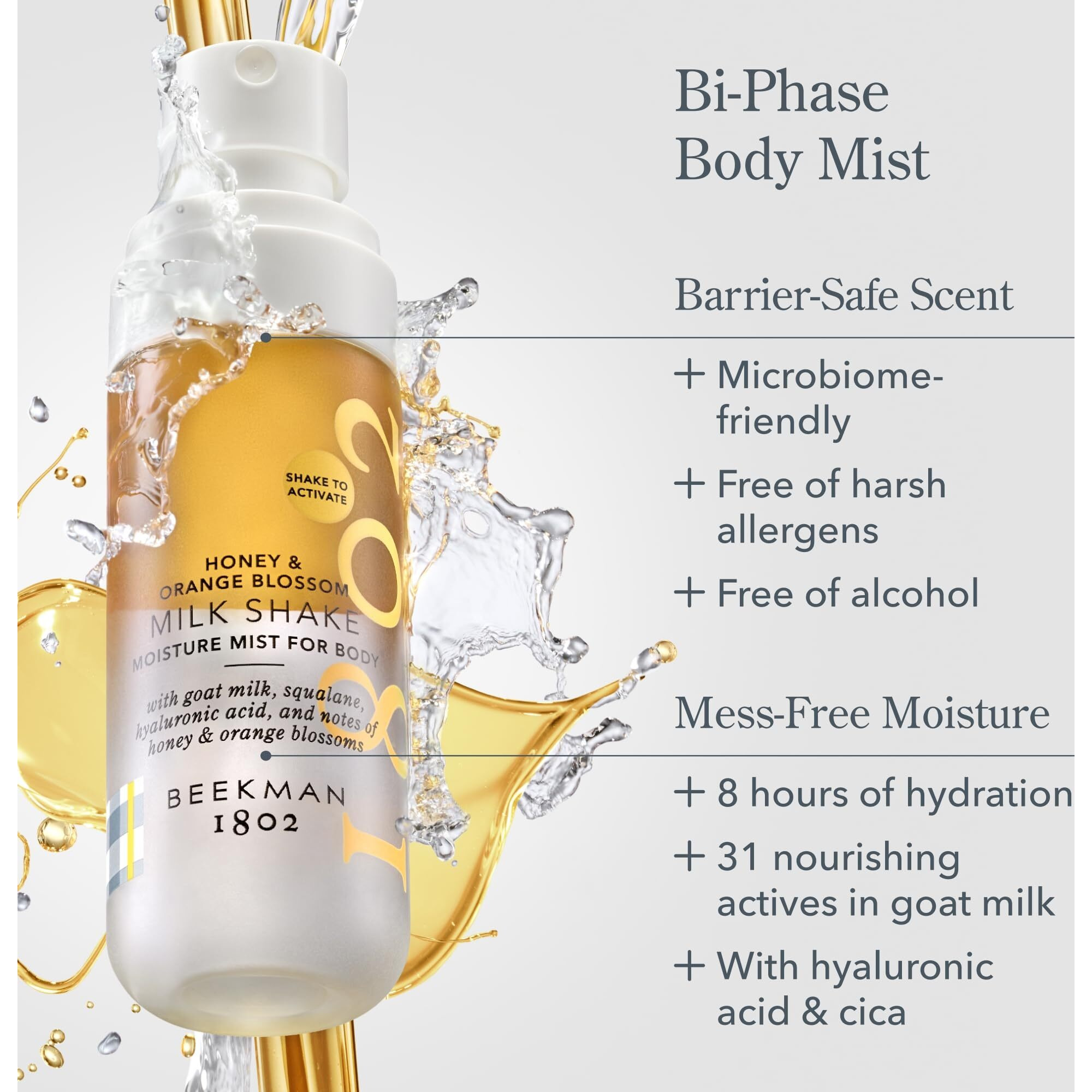 Beekman 1802 Honey & Orange Blossom Milk Shake - Body Mist - 4.7 Fl. Oz - With Hyaluronic Acid & Jojoba Oil - Instantly Moisturizes, Hydrates & Softens - Good For Sensitive Skin - Cruelty Free