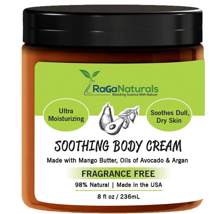 Raganaturals Natural Moisturizing Cream - Body & Face Moisturizer For Dry To Very Dry, Sensitive Skin - Unscented Body Cream With Vitamin E & Avocado, Argan Oil - Non-Comedogenic, Fragrance Free -8 Oz