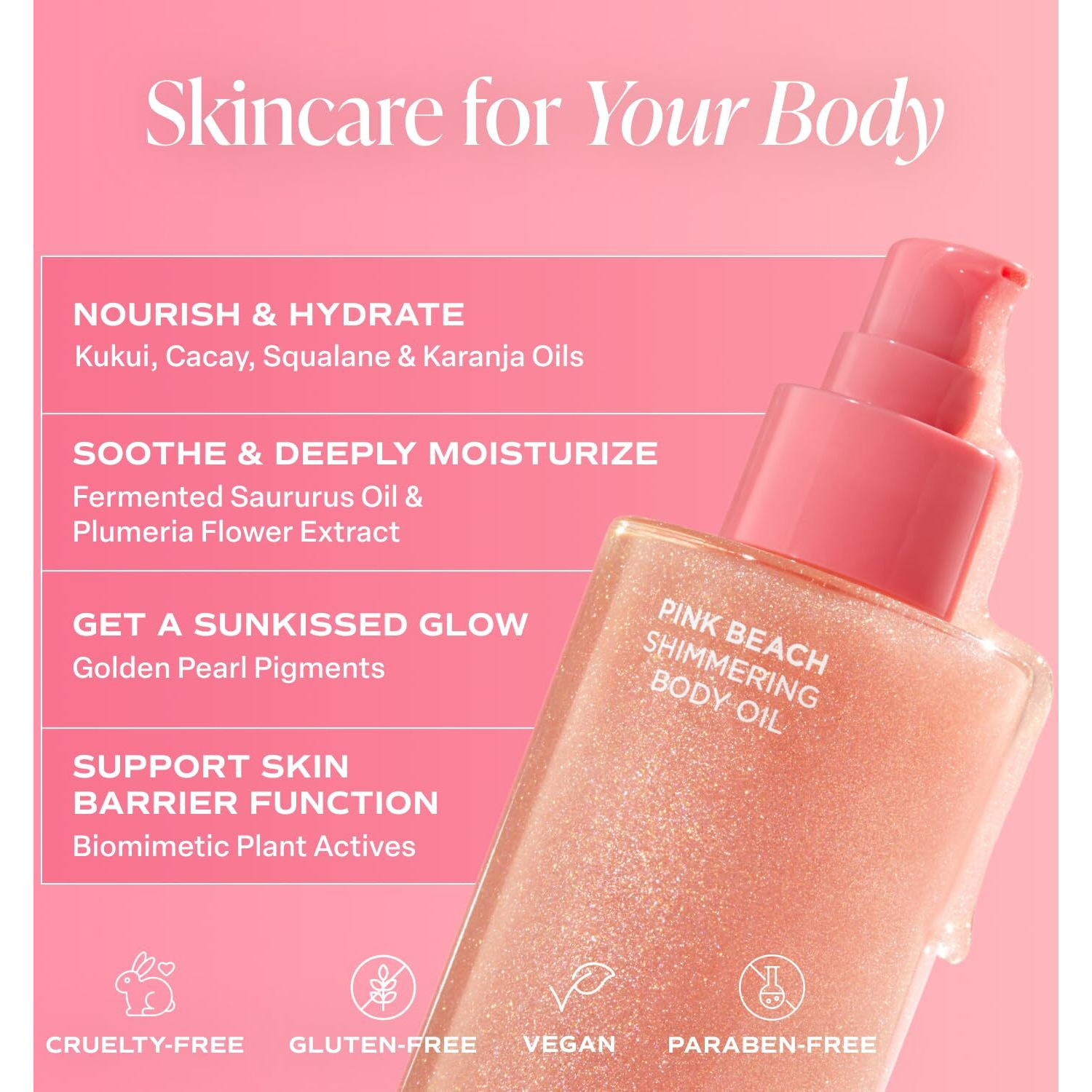 Saltair Shimmering Body Oil - Pink Beach Scented Dry Oil Moisturizer With Light-Reflecting Pearl Pigments. Moisturizing Glow For All Skin Types - 4 Fl Oz