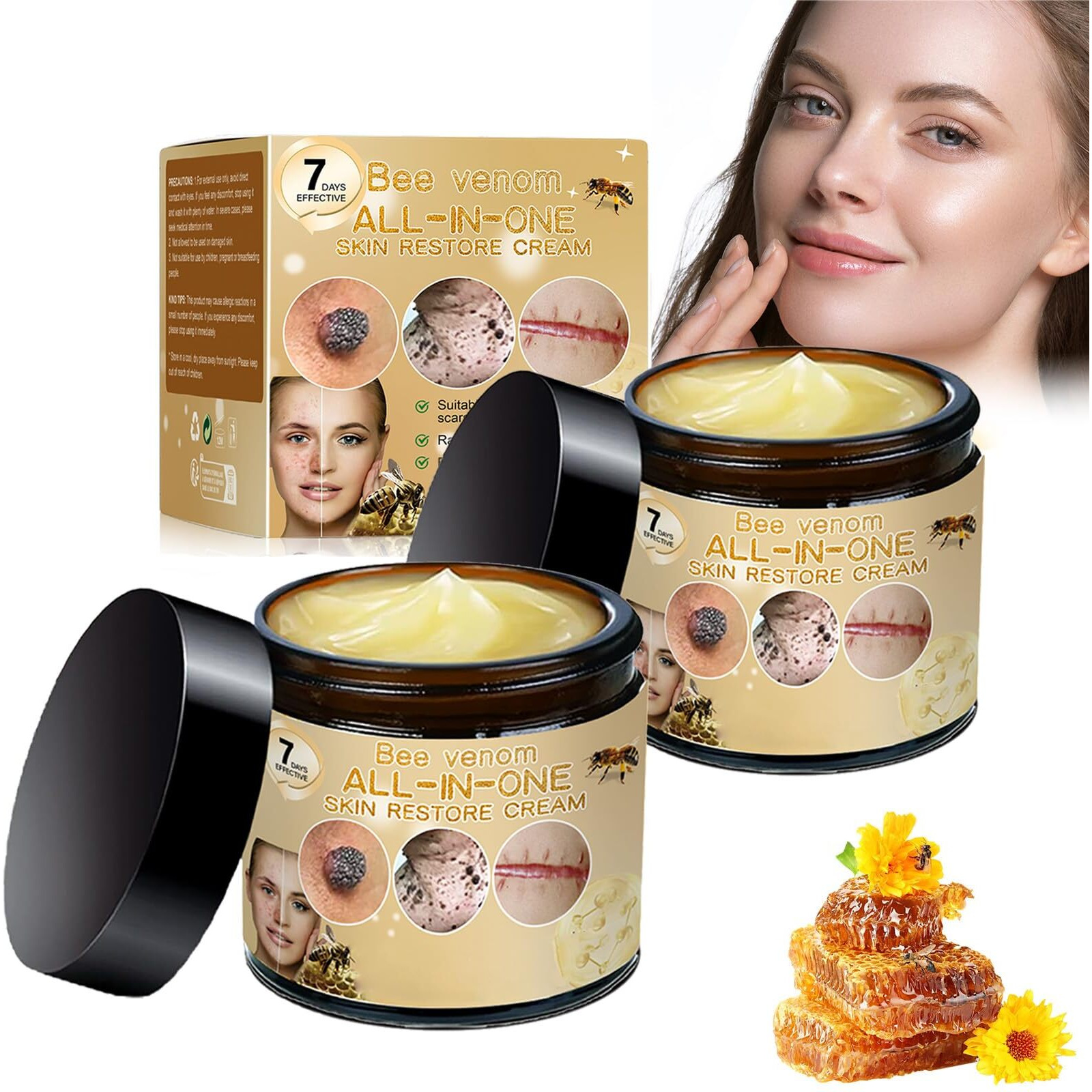 2Pcs Bee Venom All-In-One Cream, Bee Venom Skin Treatment Cream, Beevenom Skin Repaircream For Face And Body, Professional Moisturizing For All Skintypes