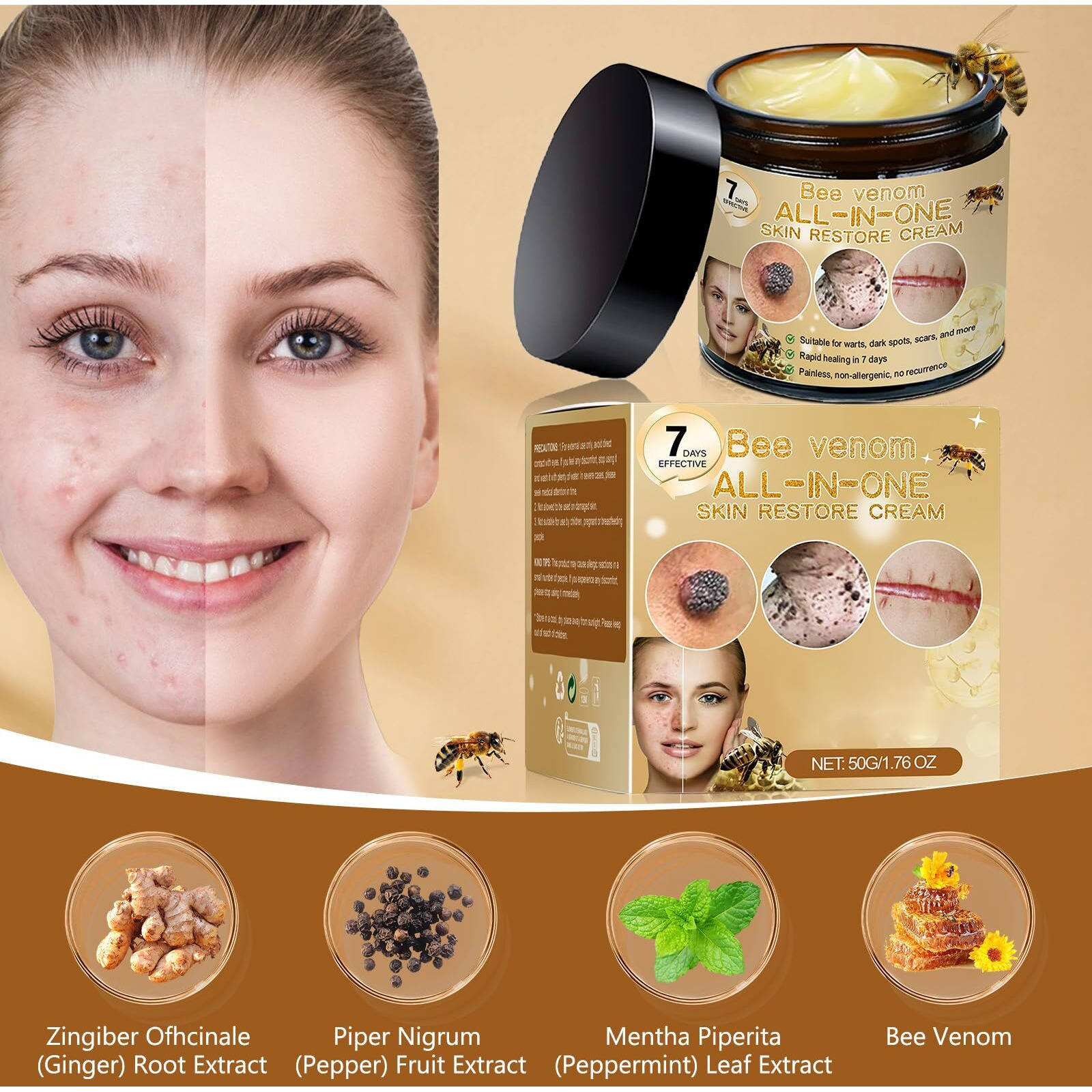 2Pcs Bee Venom All-In-One Cream, Bee Venom Skin Treatment Cream, Beevenom Skin Repaircream For Face And Body, Professional Moisturizing For All Skintypes