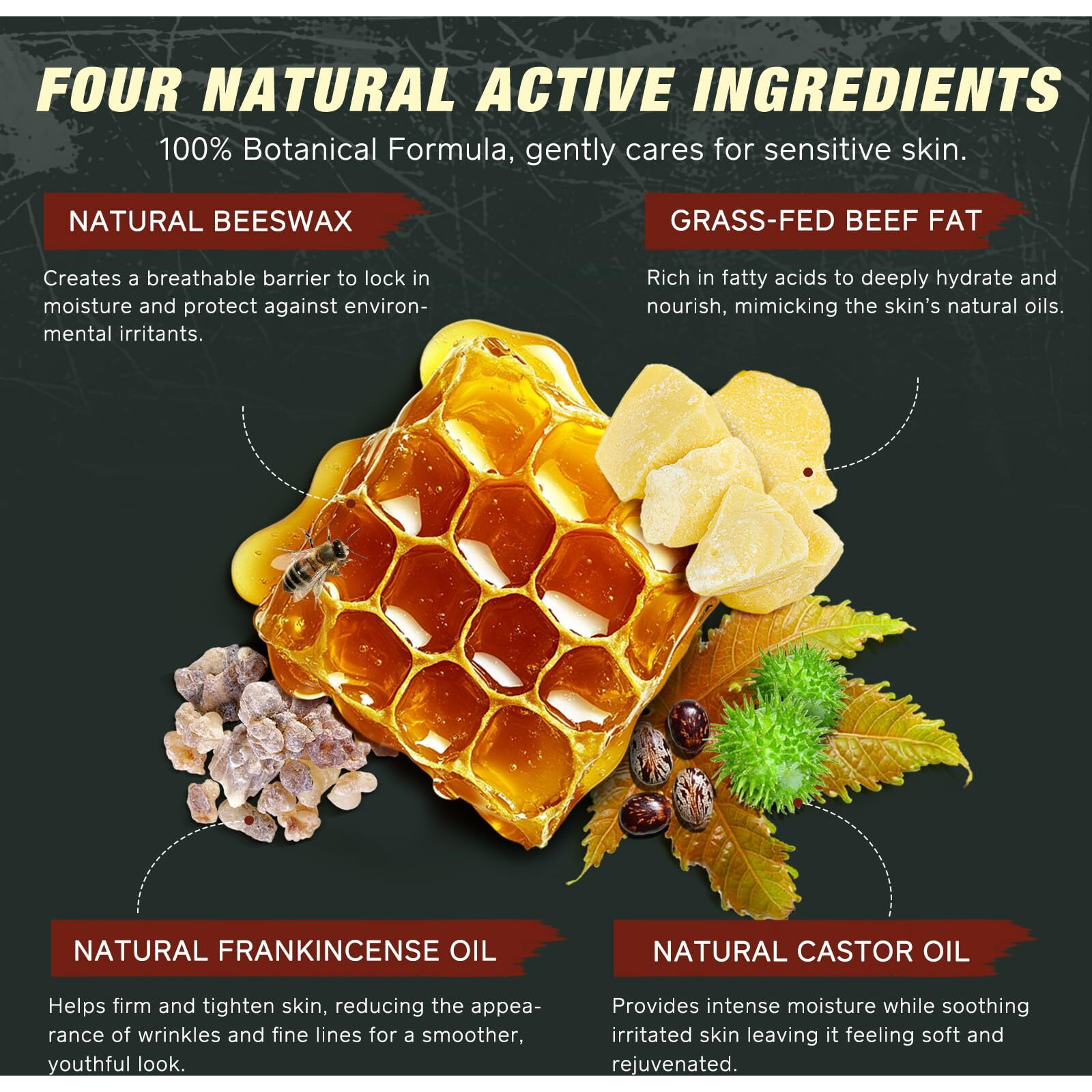 Beef Tallow Balm With Frankincense And Castor Oil 4.2 Fl.Oz, 100% Grass-Fed Tallow For Skin Care, Face & Body Moisturizer For Skin Hydrating & Nourishing, Sensitive Skin & Dry Skin Age Defying