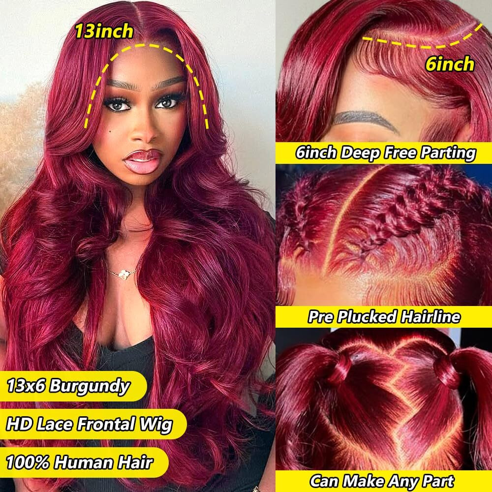 Nollipopco Burgundy Wigs Human Hair 99J13X6 Hd Body Wave Lace Front Wigs Human Hair 200 Density Pre Plucked Red Wig Human Hair For Black Women 22 Inch