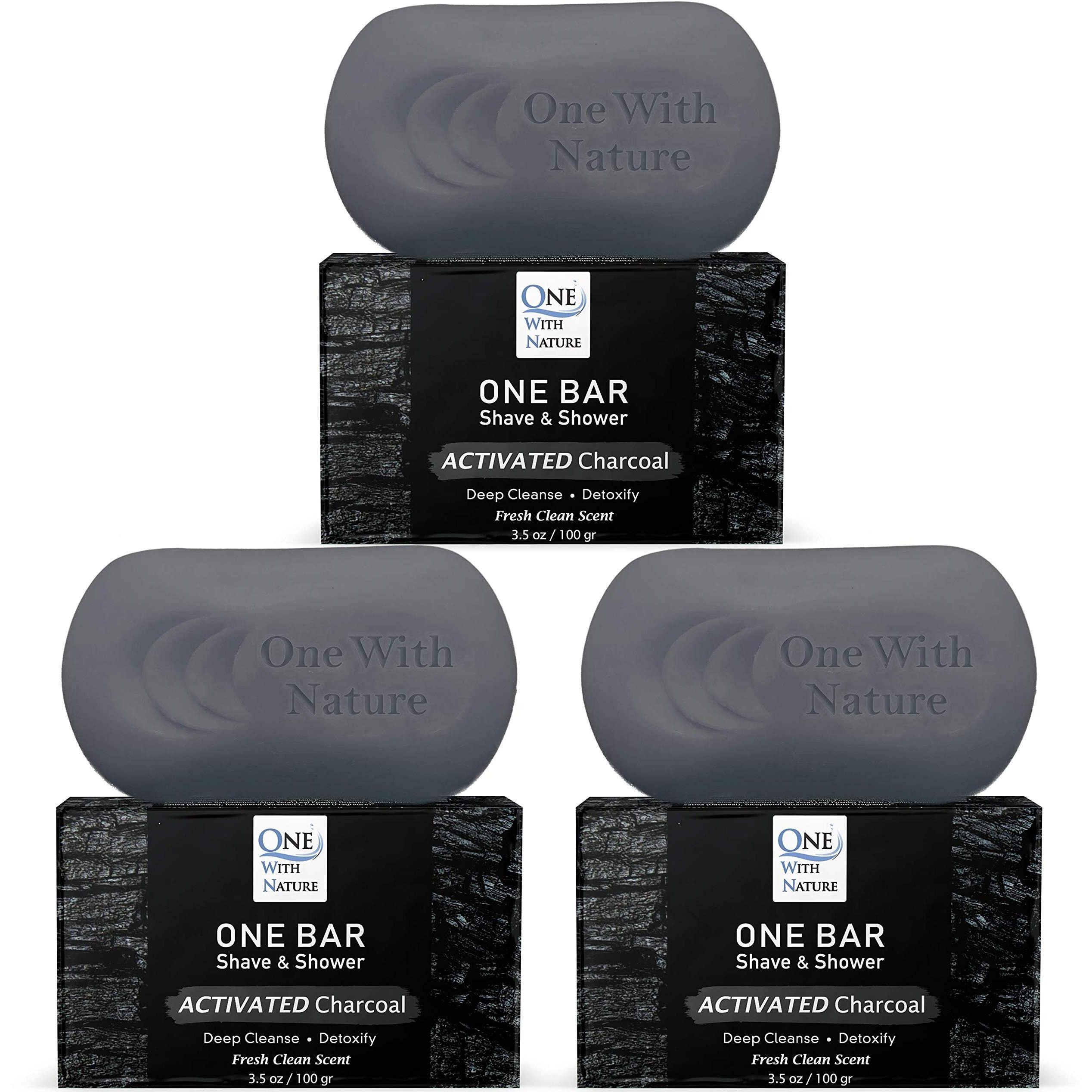 One Bar Activated Charcoal 3.5 Oz 3 Pack - Shave, Shower, Shampoo, Face, Beard, Body, Hair/Scalp, Superfat Oil    Infused Avocado, Mango, Olive, Coconut, Argan, Moisturizing And Nourishing Oil.