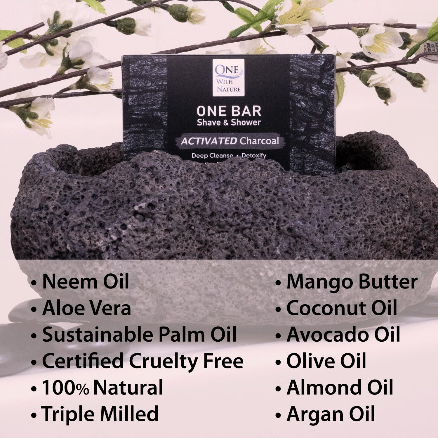 One Bar Activated Charcoal 3.5 Oz 3 Pack - Shave, Shower, Shampoo, Face, Beard, Body, Hair/Scalp, Superfat Oil    Infused Avocado, Mango, Olive, Coconut, Argan, Moisturizing And Nourishing Oil.