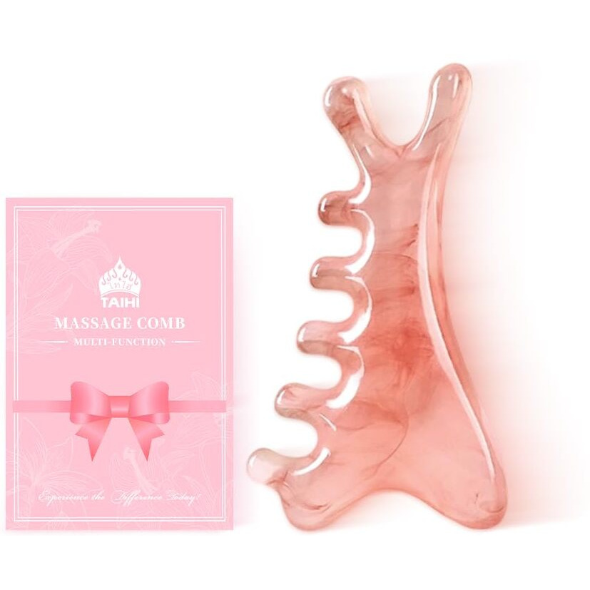 4-In-1 Massage Comb Pink Gua Sha Facial Tools Head Massage Combs Neck Body Face Eye Massager Tool For Body Tension Relief Promote Lymphatic Circulation Gifts For Women Men