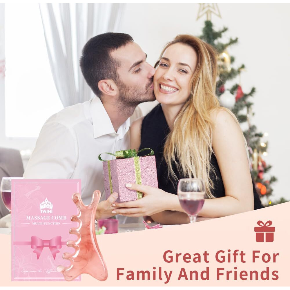 4-In-1 Massage Comb Pink Gua Sha Facial Tools Head Massage Combs Neck Body Face Eye Massager Tool For Body Tension Relief Promote Lymphatic Circulation Gifts For Women Men