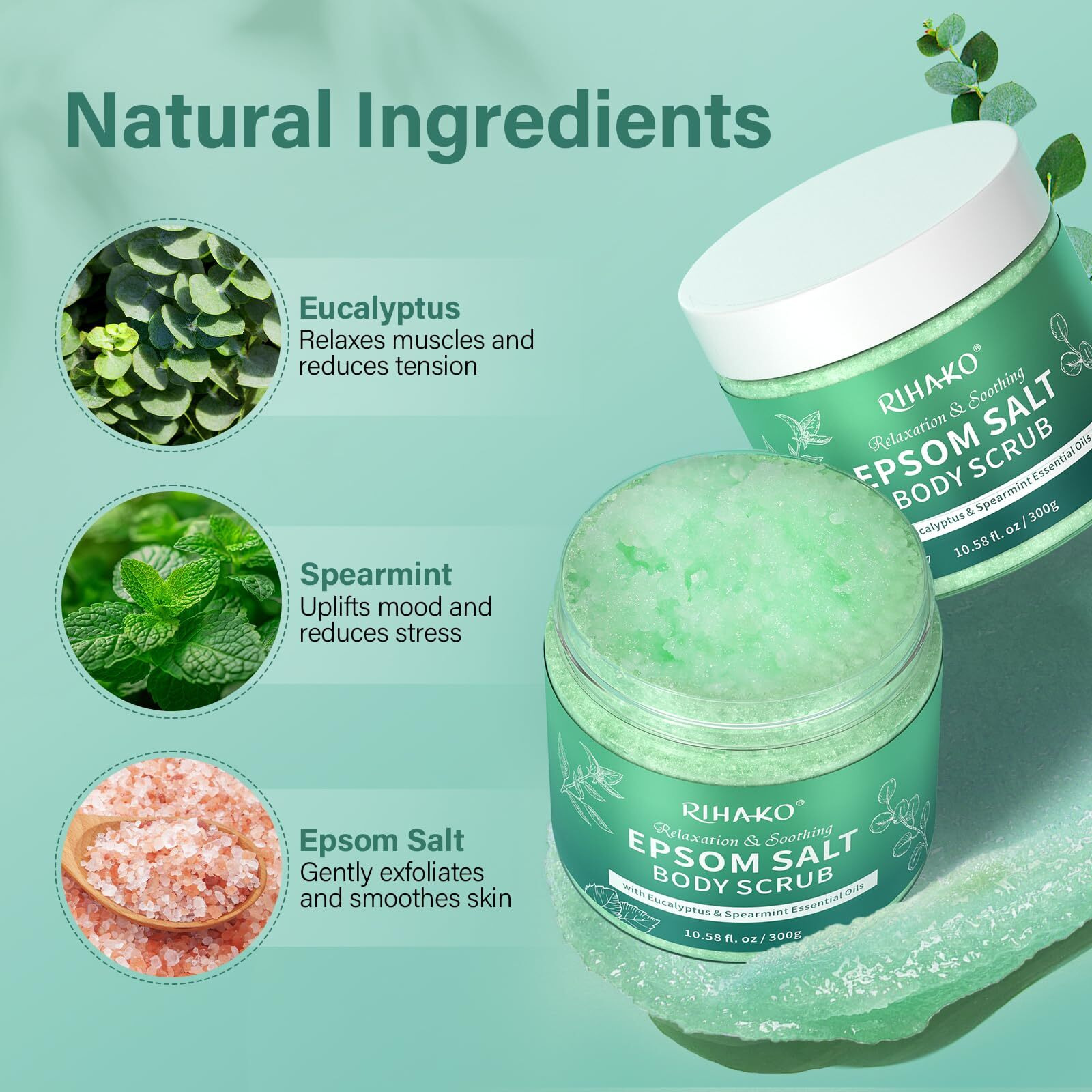 Eucalyptus Epsom Salt Exfoliating Body Scrub,Eucalyptus Detox Body Scrub,Relax & Relief With Eucalyptus & Spearmint Essential Oils, Deeply Nourishes For Smooth, Radiant Skin,Relaxation Spa Gifts