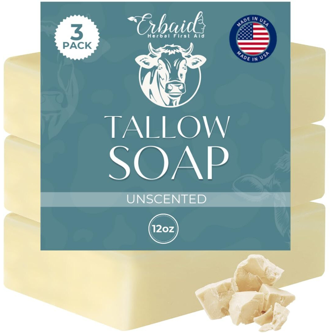 Beef Tallow Soap Bar - All Natural Grass Fed Tallow Soap Unscented - Moisturizing Face & Body Wash Great For Eczema, Dry, Itchy, Sensitive Skin - Handcrafted Bath Soap For Adults, Kids, Made In Usa