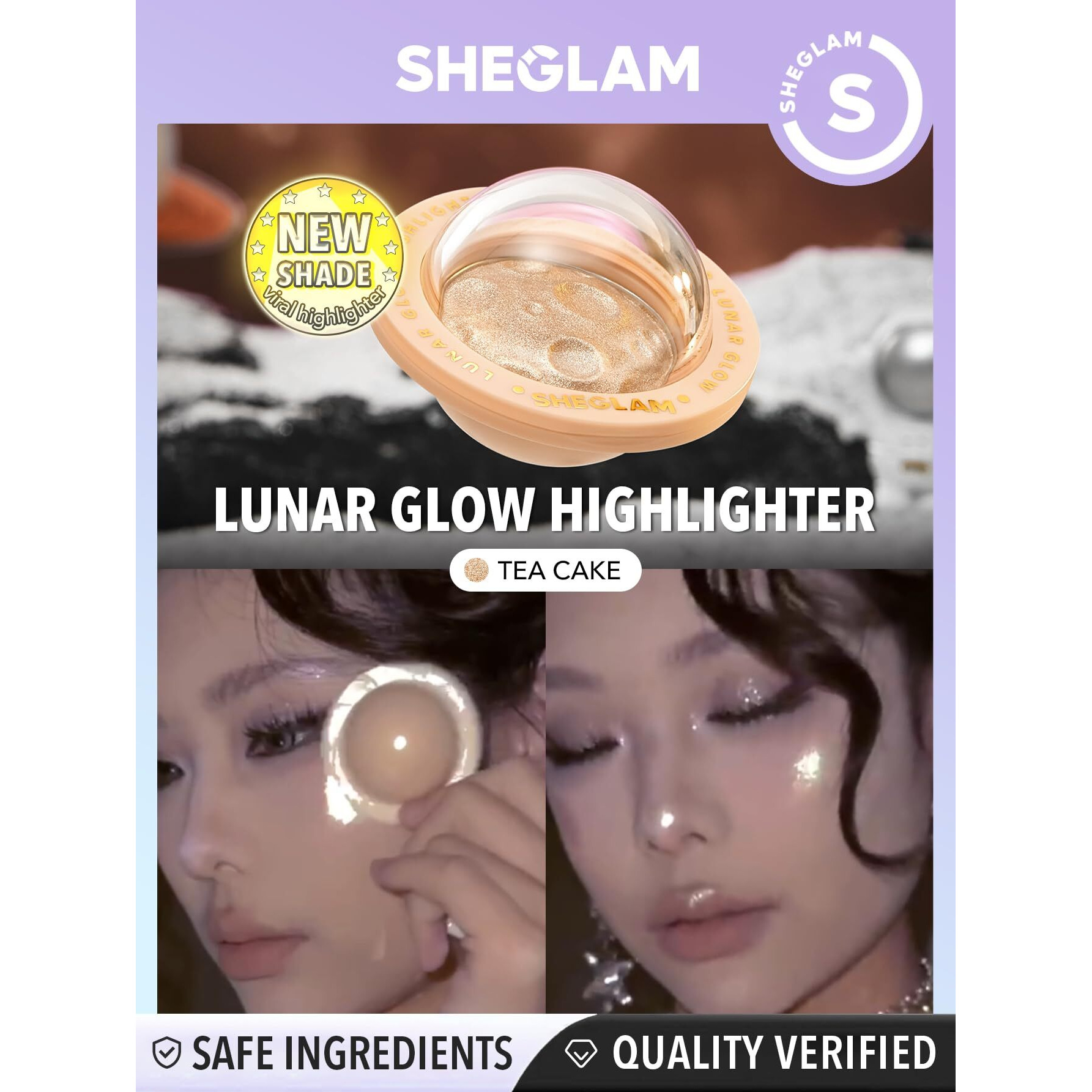 Sheglam Lunar Glow Highlighter Face Highlighter Multichrome Glitter Shimmer Highlighter Makeup Eye Face Body Highlighter Illuminator, Silky Creamy Eyeshadow-Tea Cake