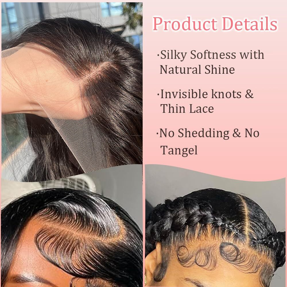 32 Inch 13X6 Lace Front Wigs Human Hair 200% Density Real Human Hair Wig Body Wave Hd Lace Frontal Wigs Pre Plucked Transparent Lace Natural Black For Women