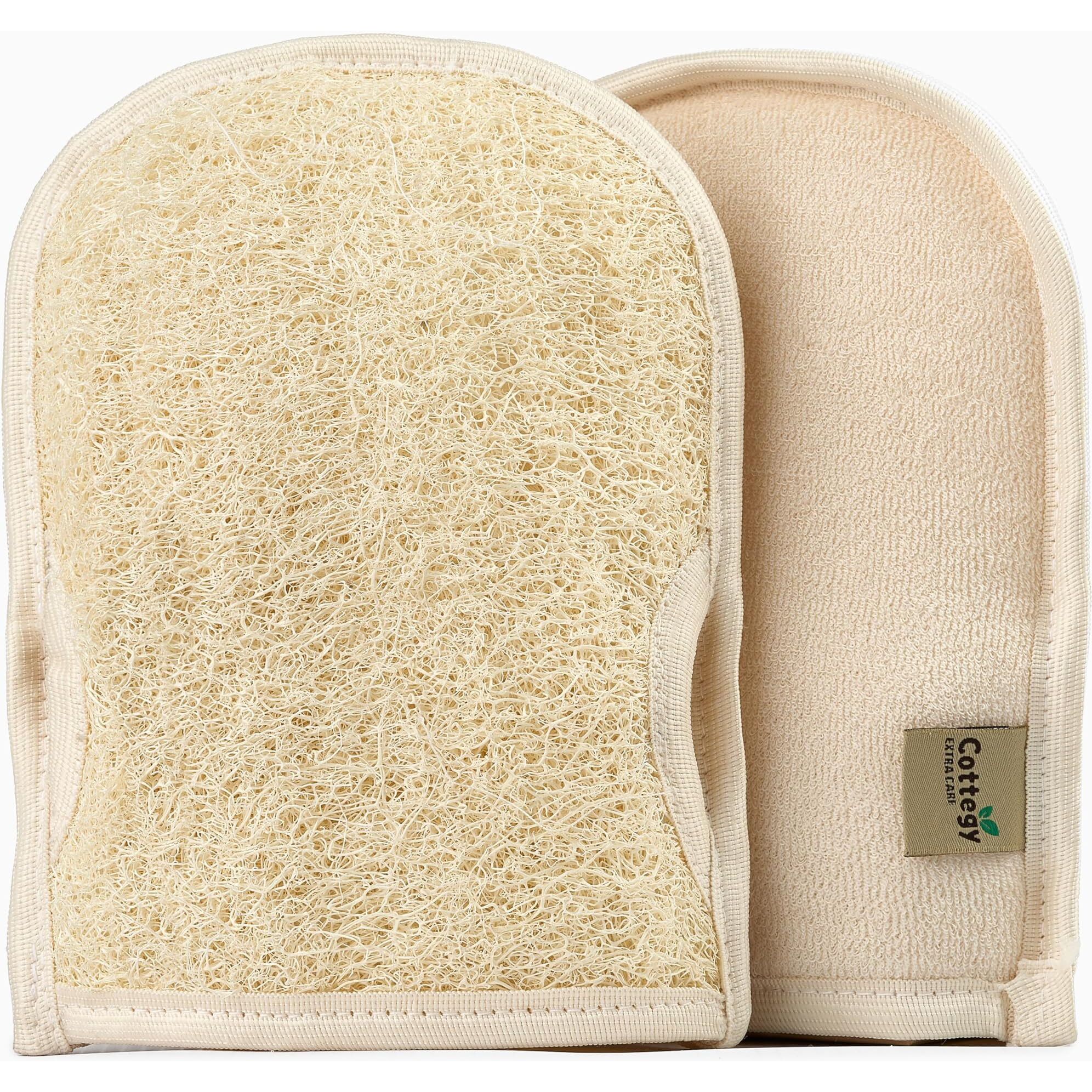 Cottegy Premium Exfoliating Loofah Gloves - Natural Egyptian Loufa Sponge Body Scrubber Mitts For Soft, Radiant Skin - Left And Right Thumb Holes - Gentle Exfoliation & Deep Clean (1-Pack) (Count 2)