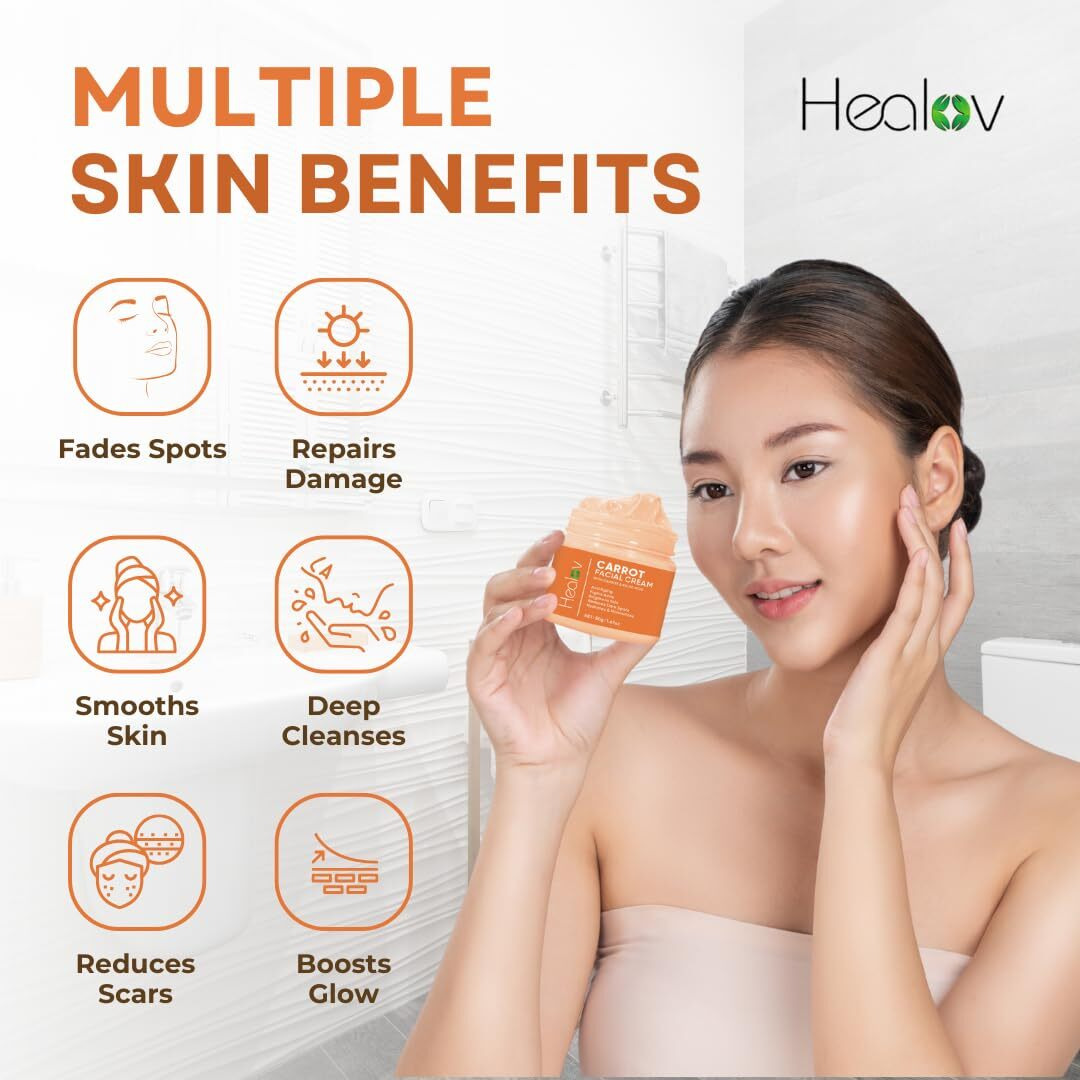Carrot Cream - Skin Brightening Cream For Age Spots, Hyperpigmentation, Intimate Areas - Dark Spot Remover, Reduces Acne, Scars, & Evens Tone - Anti-Aging Face & Body Lotion For Brighter, Glowing Look