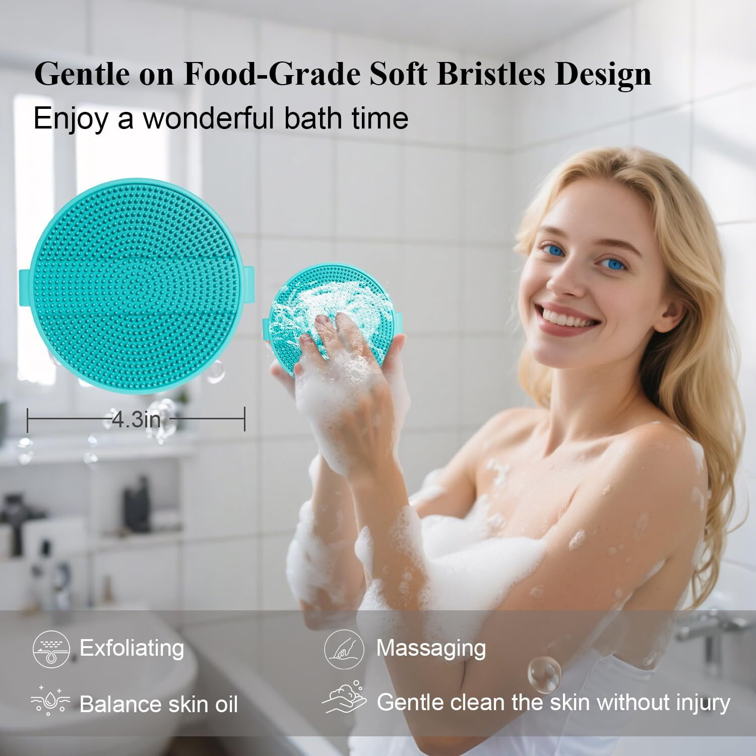 Jalopink Silicone Body Scrubber Brush - Gentle Exfoliating And Lather Well - Fast-Drying, Hygienic, Bpa-Free Silicone Body Exfoliator For Sensitive Skin, Men & Women