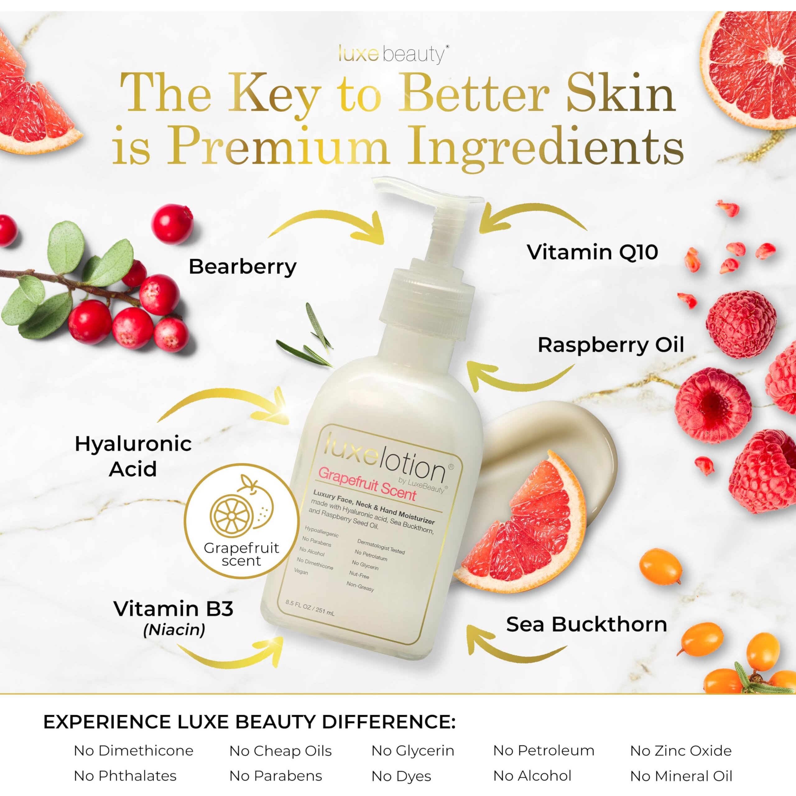 Non Greasy Hyaluronic Acid Moisturizer For Face, Neck & Hands - Grapefruit-Scented Hyaluronic Acid Body Lotion - Anti Aging, Silicone Free, No Fillers - Organic & Plant Based Non Toxic Lotion