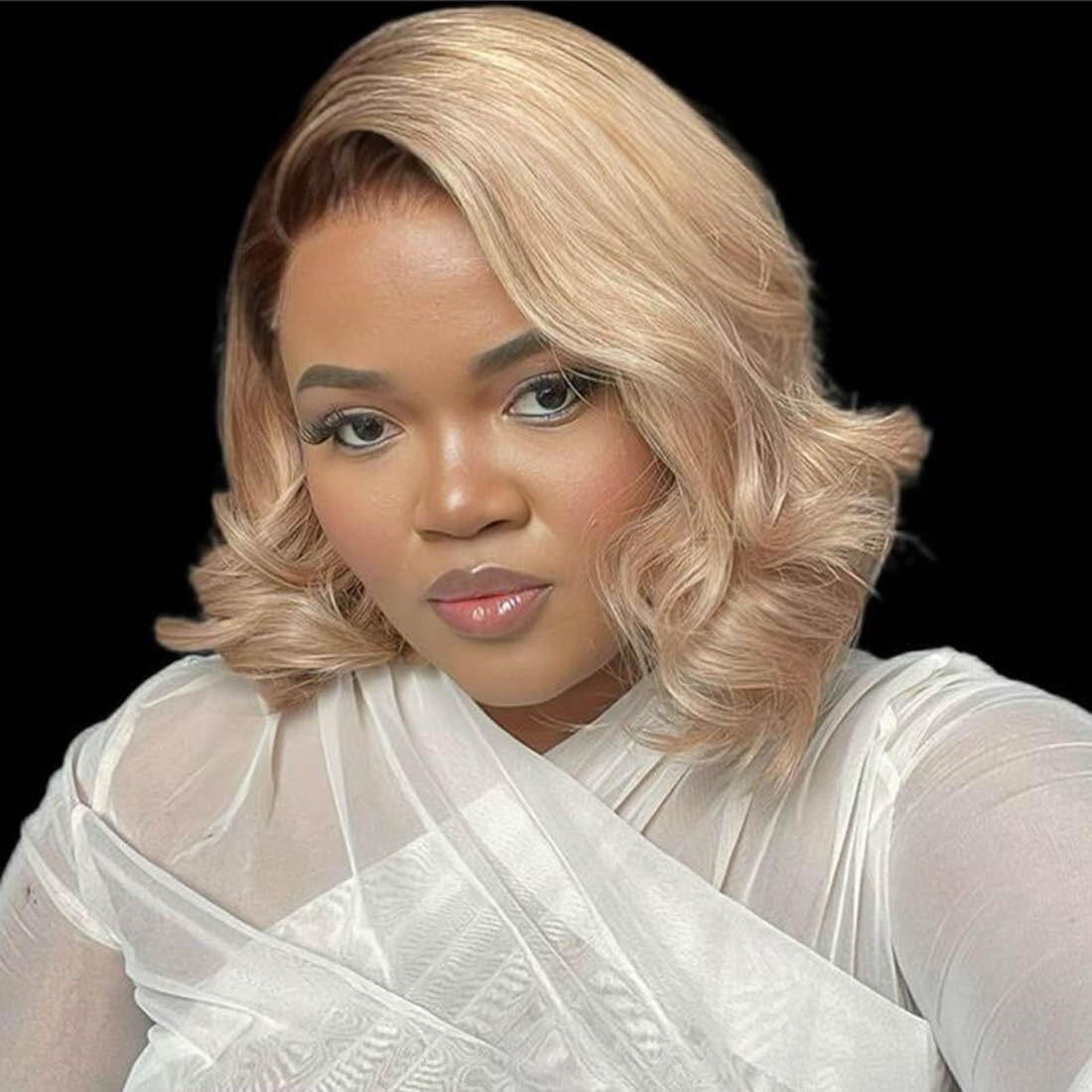 Ombre Milk Tea Blonde Bob Wig Human Hair Body Wave 200% Density Loose Wave 13X4 Hd Brown Roots With Ash Blonde Summer Bob Wig Pre Plucked With Baby Hair For Women 12 Inch