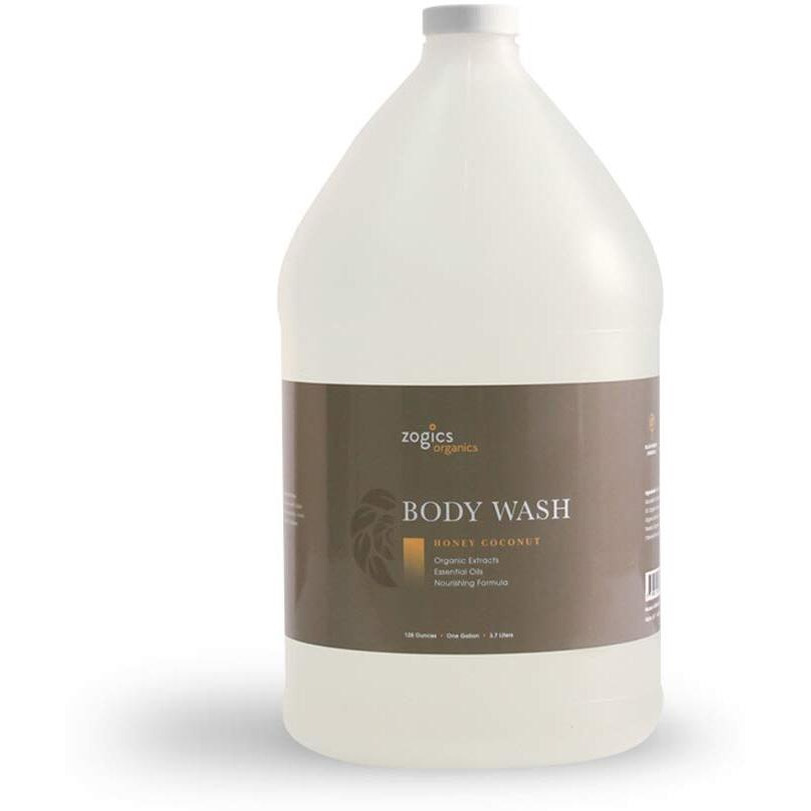 Zogics Organics Body Wash - Moisturizing Body Wash For Men And Women, Plant-Based Formula Made With Essential Oils, Great As Body Wash Refill In Facilities, Honey Coconut Scent (4 Gallons/Case)