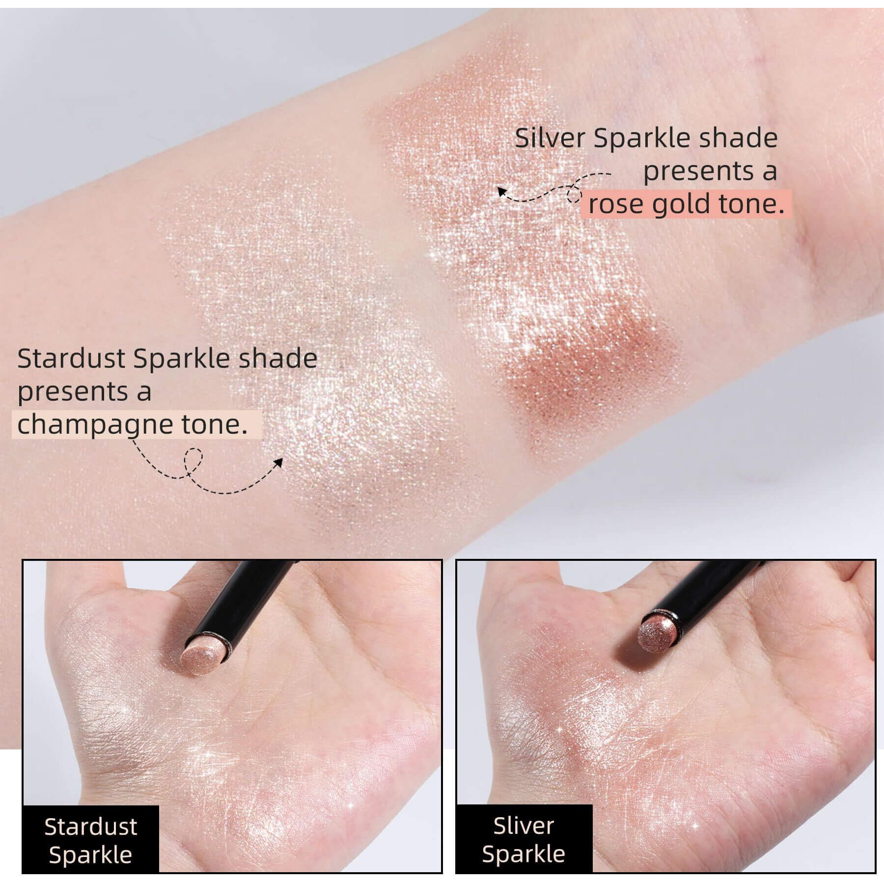 Shimmer Stick For Eyes, Lips, Face And Body Cream Highlight Eyeshadow, Multi-Use Diamond Like Shine, Moisturizing Formula Sheer Finish, Rose Gold Undertone Silver Sparkle