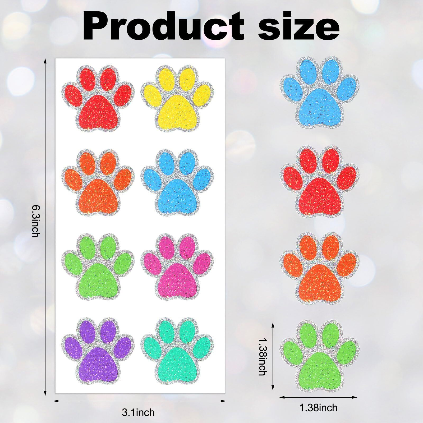 Blulu 25 Sheets 200 Pcs Dog Paw Glitter Tattoo Sticker Paw Print Tattoos Temporary Sparkly Small Stickers Removable Dog Stickers For Women Face Body School Home Art Craft Party Supplies(Colorful)