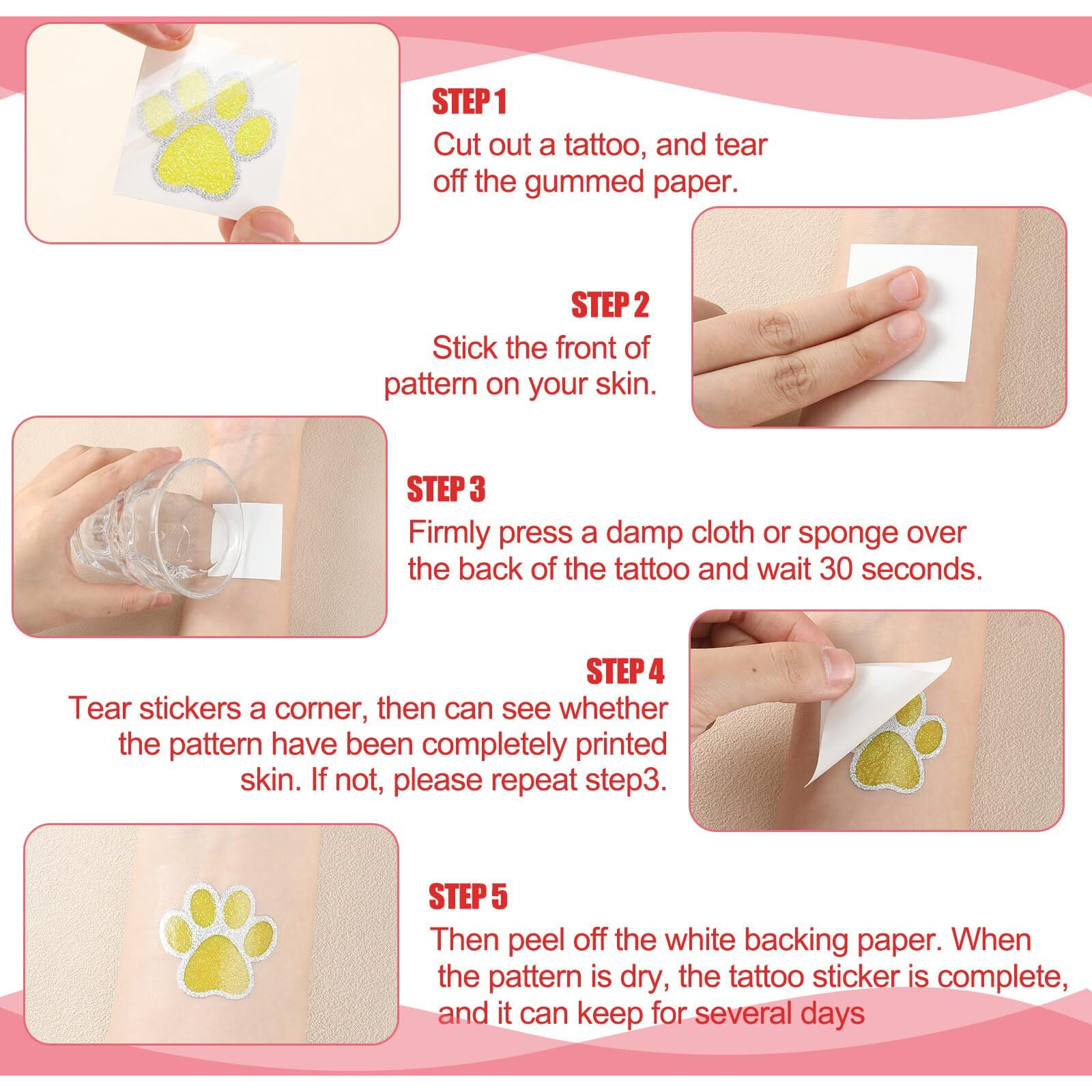 Blulu 25 Sheets 200 Pcs Dog Paw Glitter Tattoo Sticker Paw Print Tattoos Temporary Sparkly Small Stickers Removable Dog Stickers For Women Face Body School Home Art Craft Party Supplies(Colorful)
