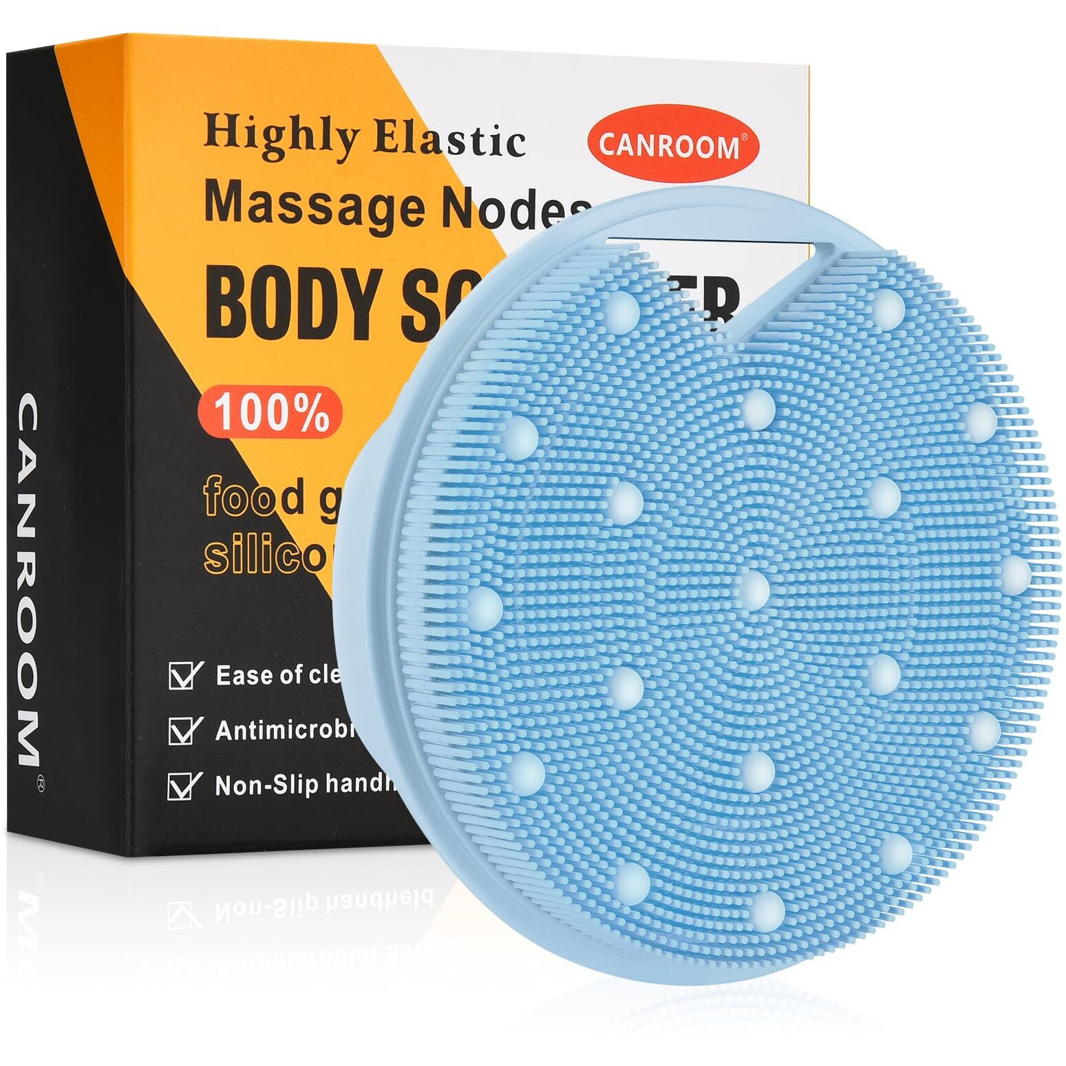 Canroom Heavy Duty Silicone Body Scrubber - Zinc Infused - Exfoliating Body Wash Scrubber Loofah For Lymphatic Drainage,Cellulite,Blood Circulation-Azure