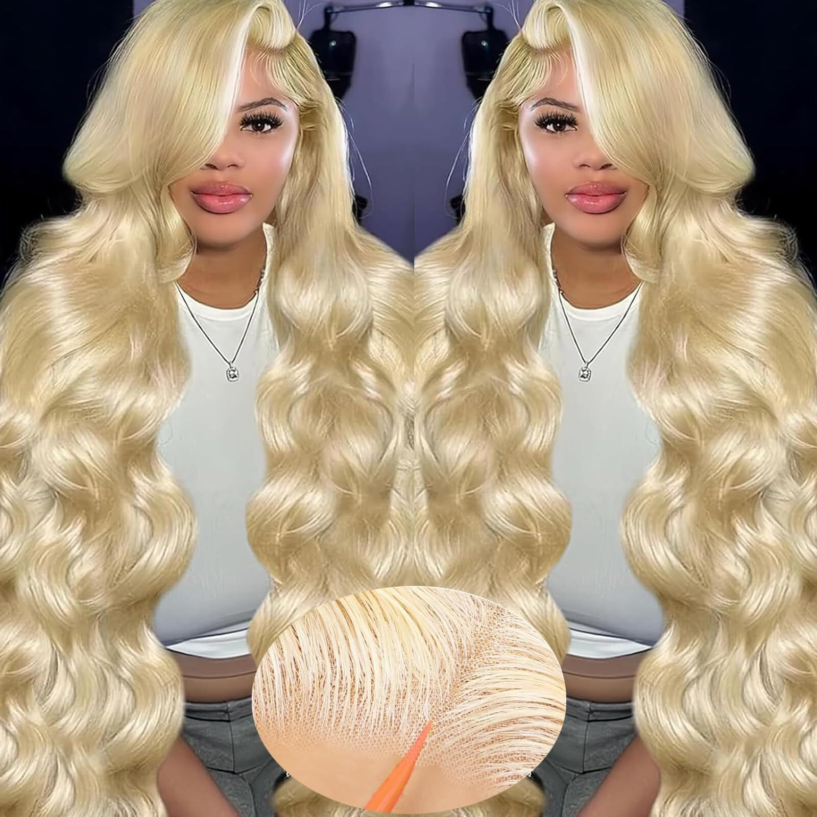 613 Lace Front Wig Human Hair 200 Density Blonde Glueless Wigs Pre Cut 34 Inch Blonde Wig Pre Plucked With Baby Hair Body Wave 4X4 Lace Closure Wigs For Women