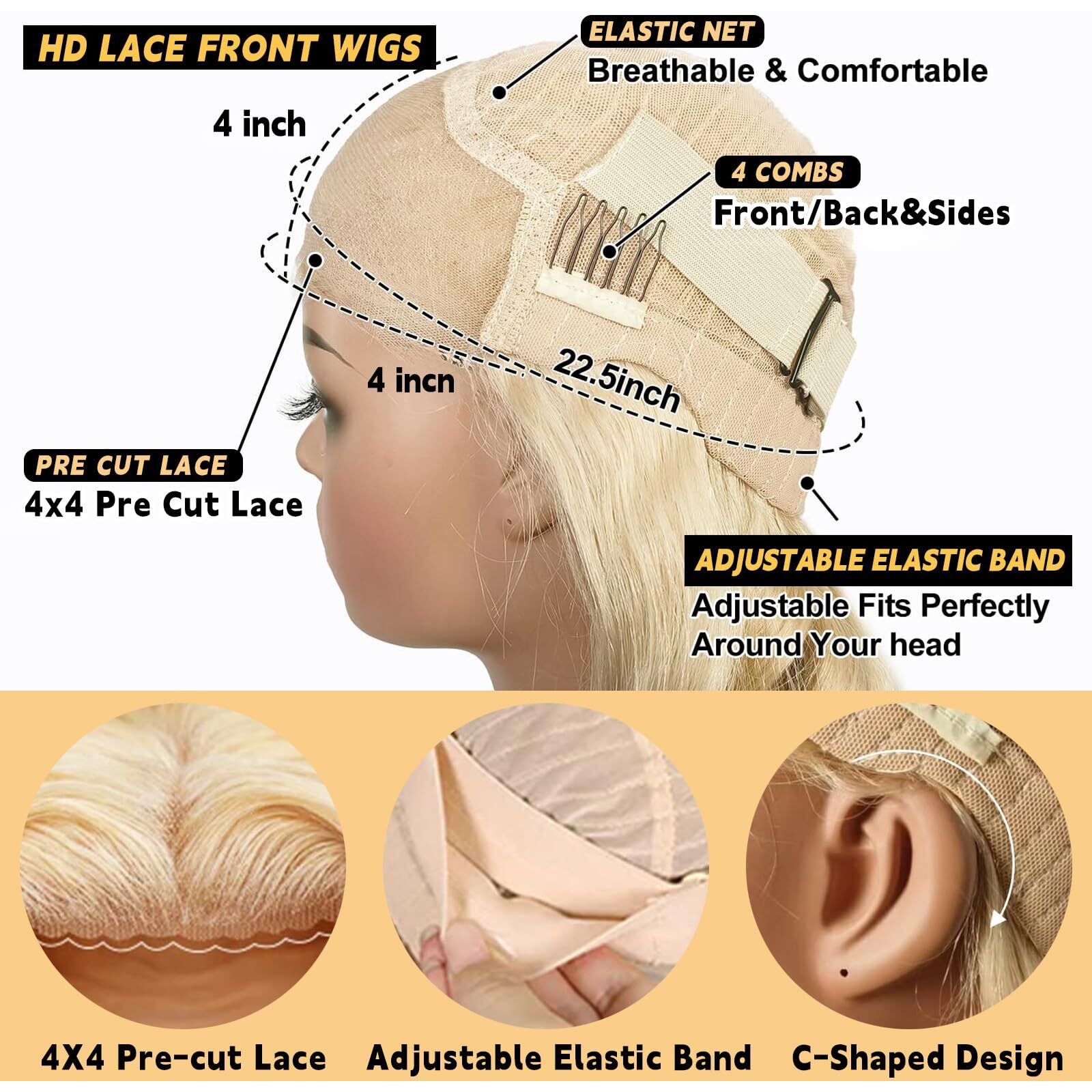 613 Lace Front Wig Human Hair 200 Density Blonde Glueless Wigs Pre Cut 34 Inch Blonde Wig Pre Plucked With Baby Hair Body Wave 4X4 Lace Closure Wigs For Women