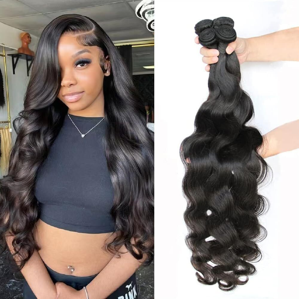 Ralisa 10A Brazilian Body Wave Human Hair Bundles 18 20 22 24 Inch 100% Unprocessed Weave 4 Bundles Virgin Human Hair Natural Color Remy Hair Extensions