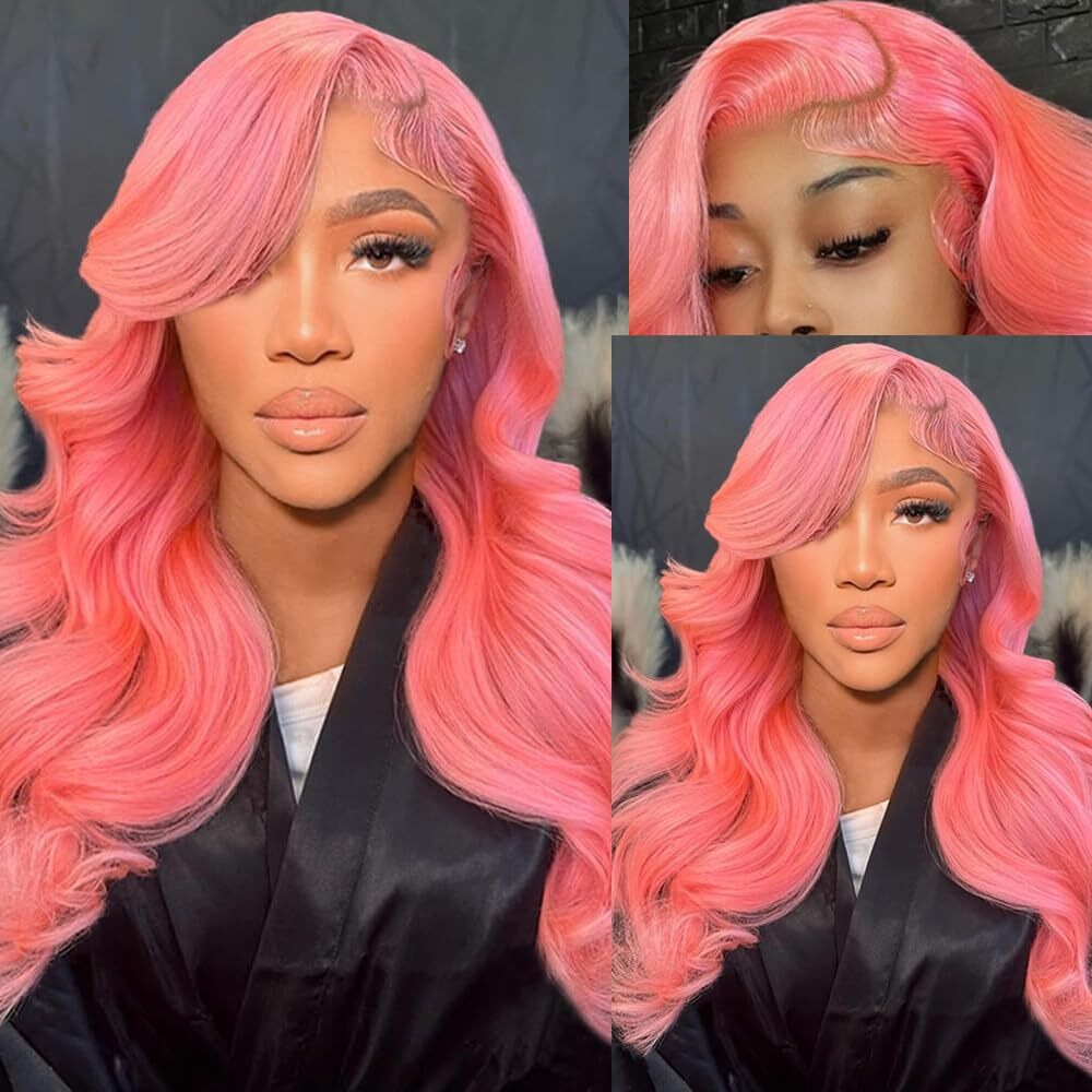 Xiapay Pink Lace Front Wig Human Hair 13X4 Hd Lace Front Wigs Human Hair Pre Plucked Body Wave Pink Human Hair Wig 200% Density Colored Frontal Wigs Human Hair 20 Inch